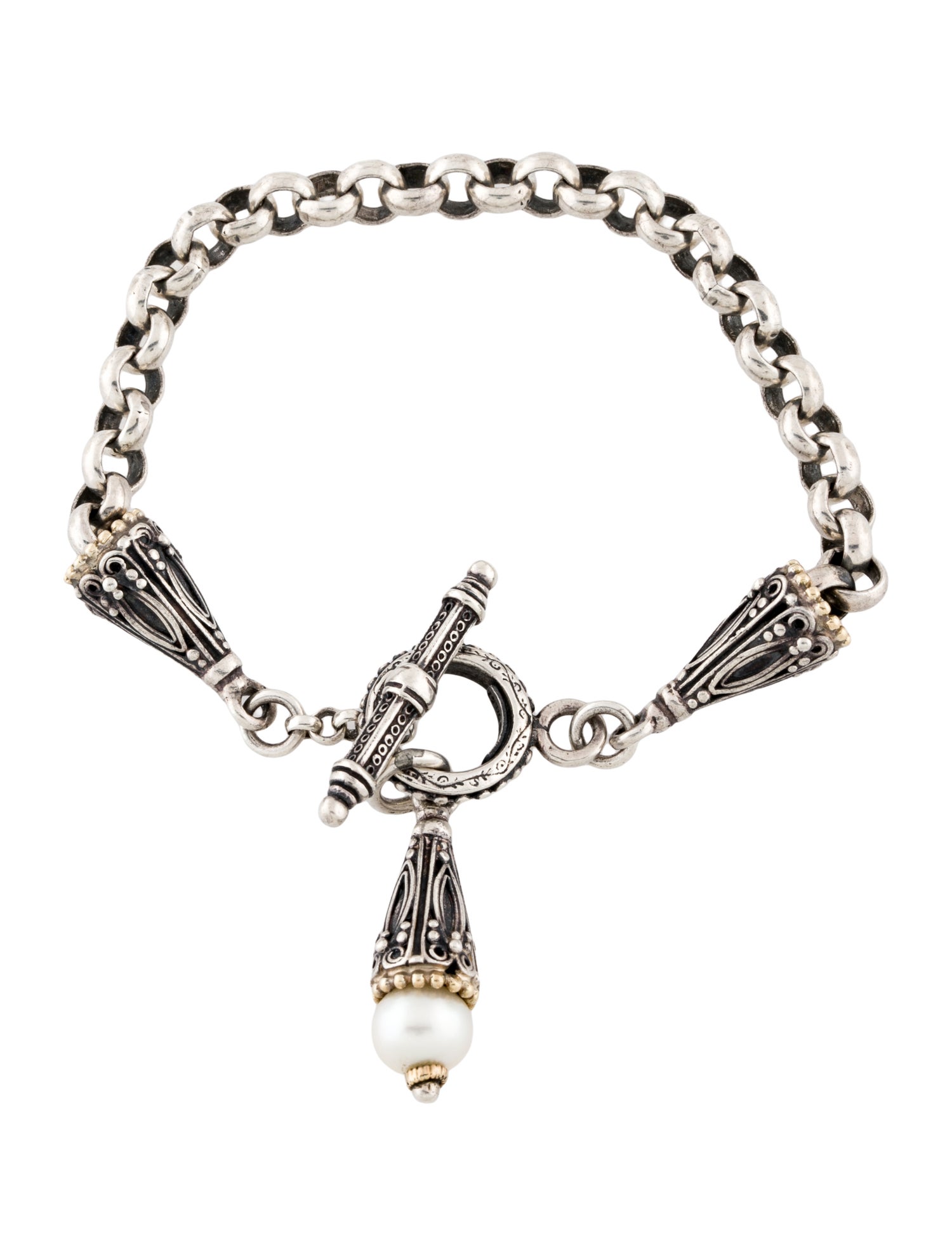 Konstantino Two-Tone Pearl Charm Toggle Bracelet