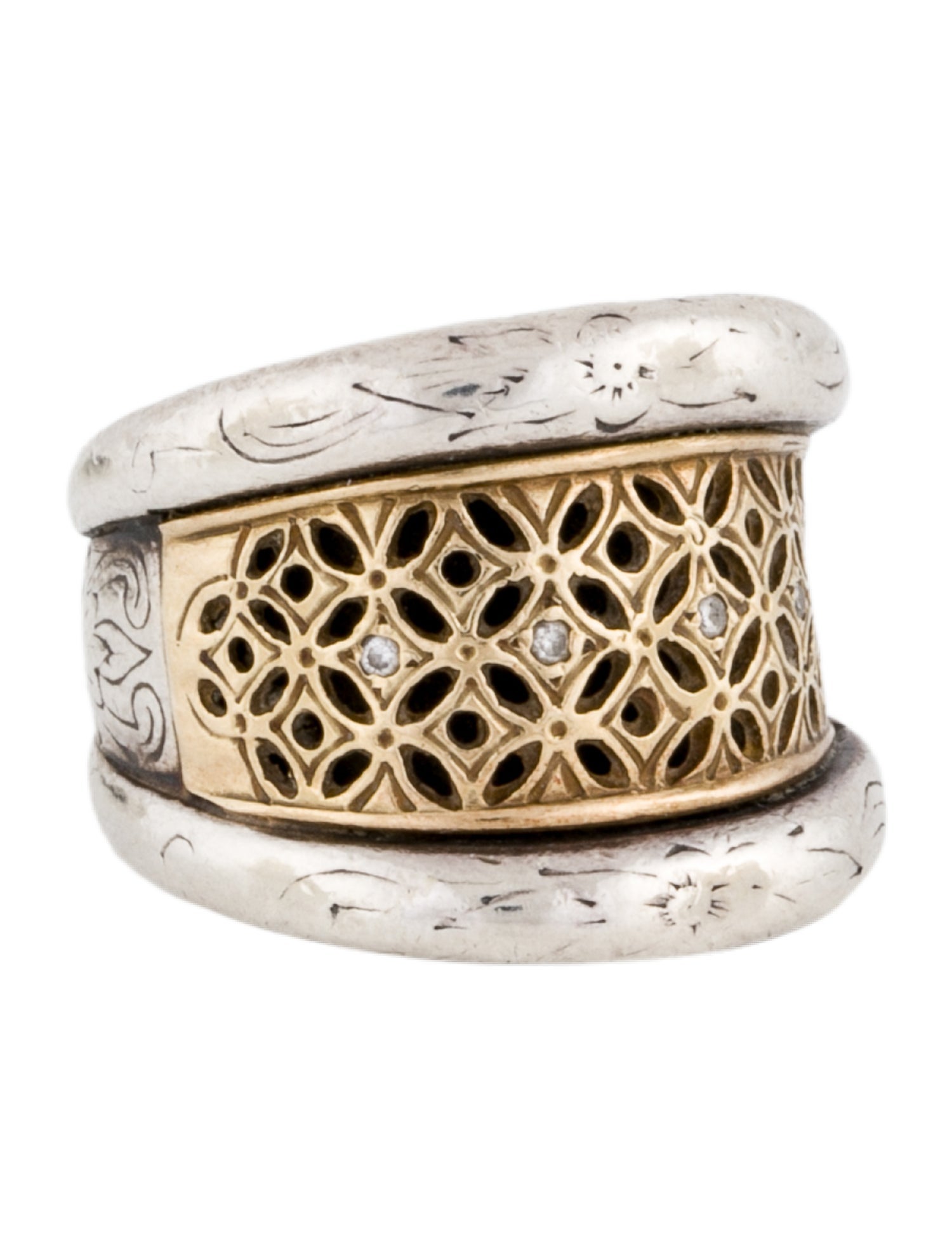 Konstantino Two-Tone Diamond Engraved Lattice Band