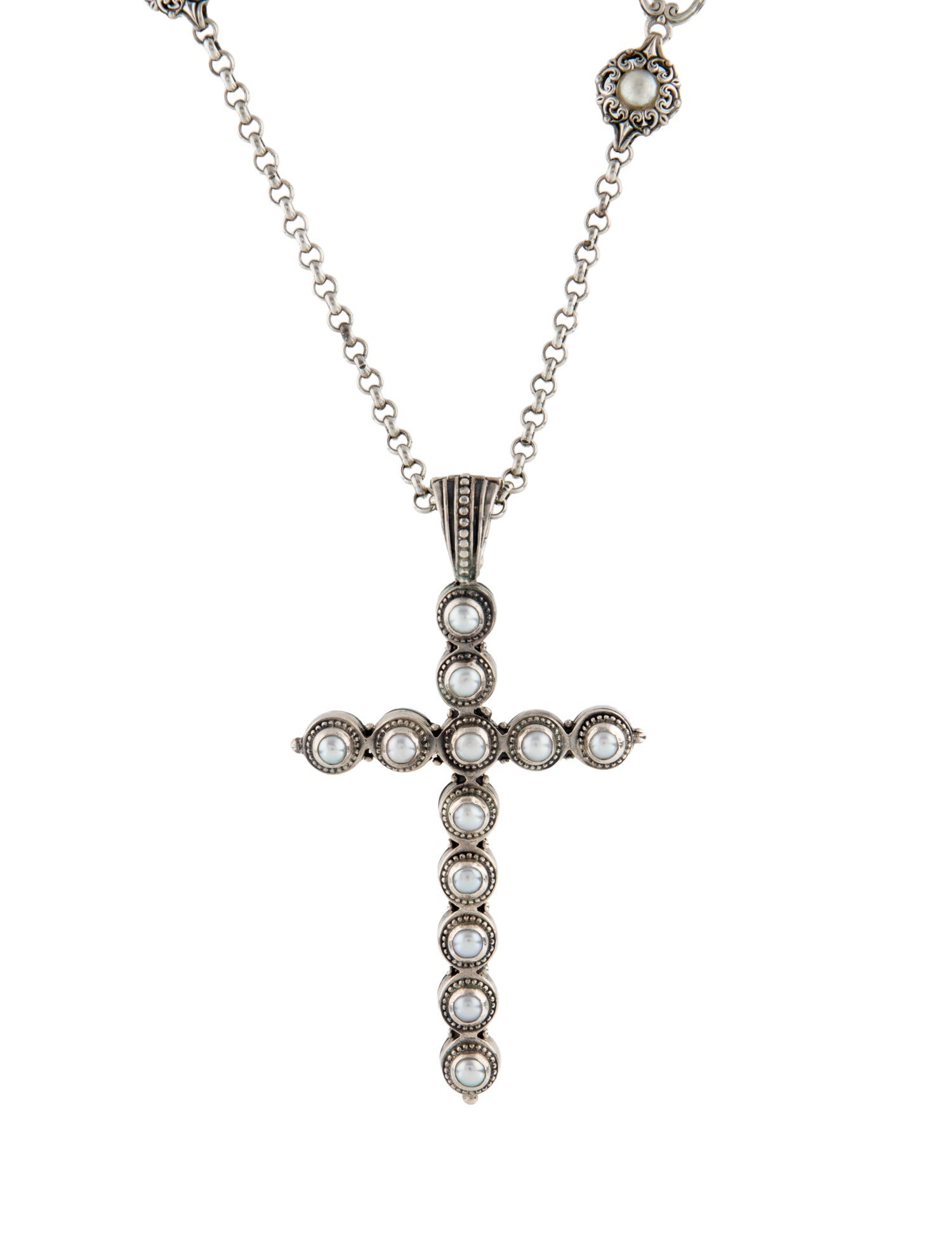 Konstantino Pearl Cross Pendant Necklace