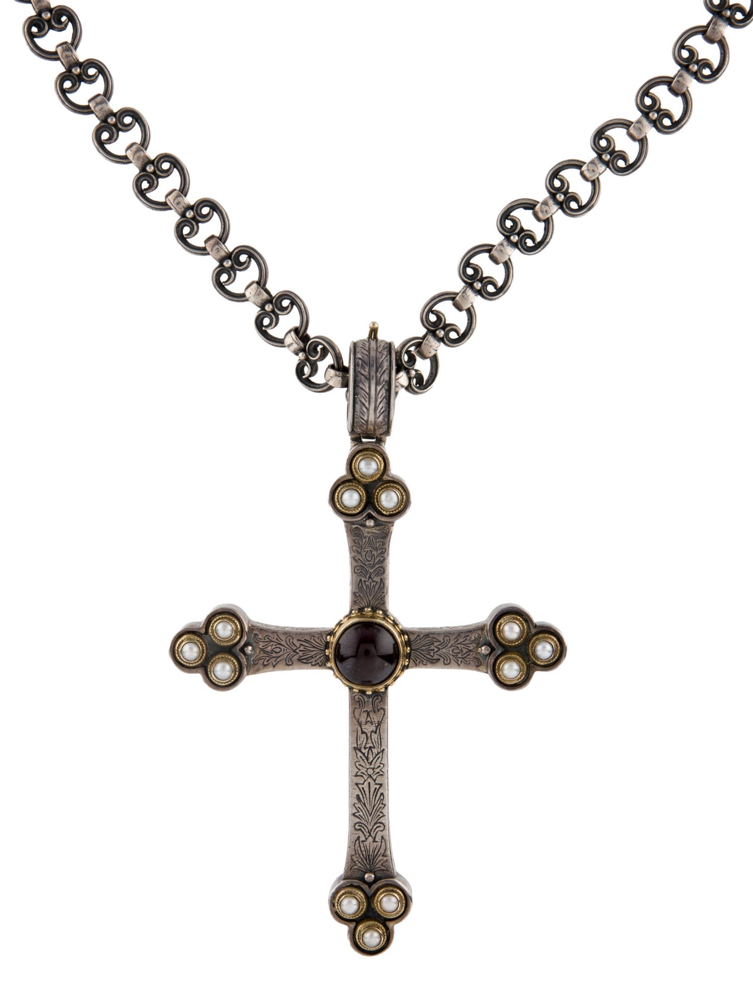 Konstantino Pearl & Garnet Pendant Necklace