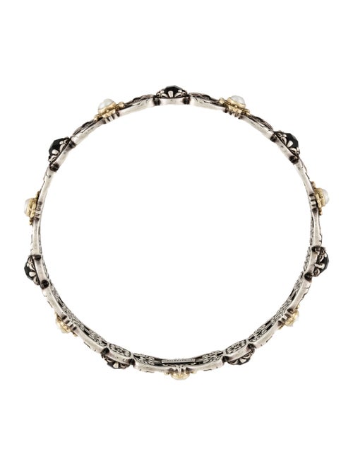 Konstantino Two-Tone Pearl & Onyx Nykta Bangle Bracelet