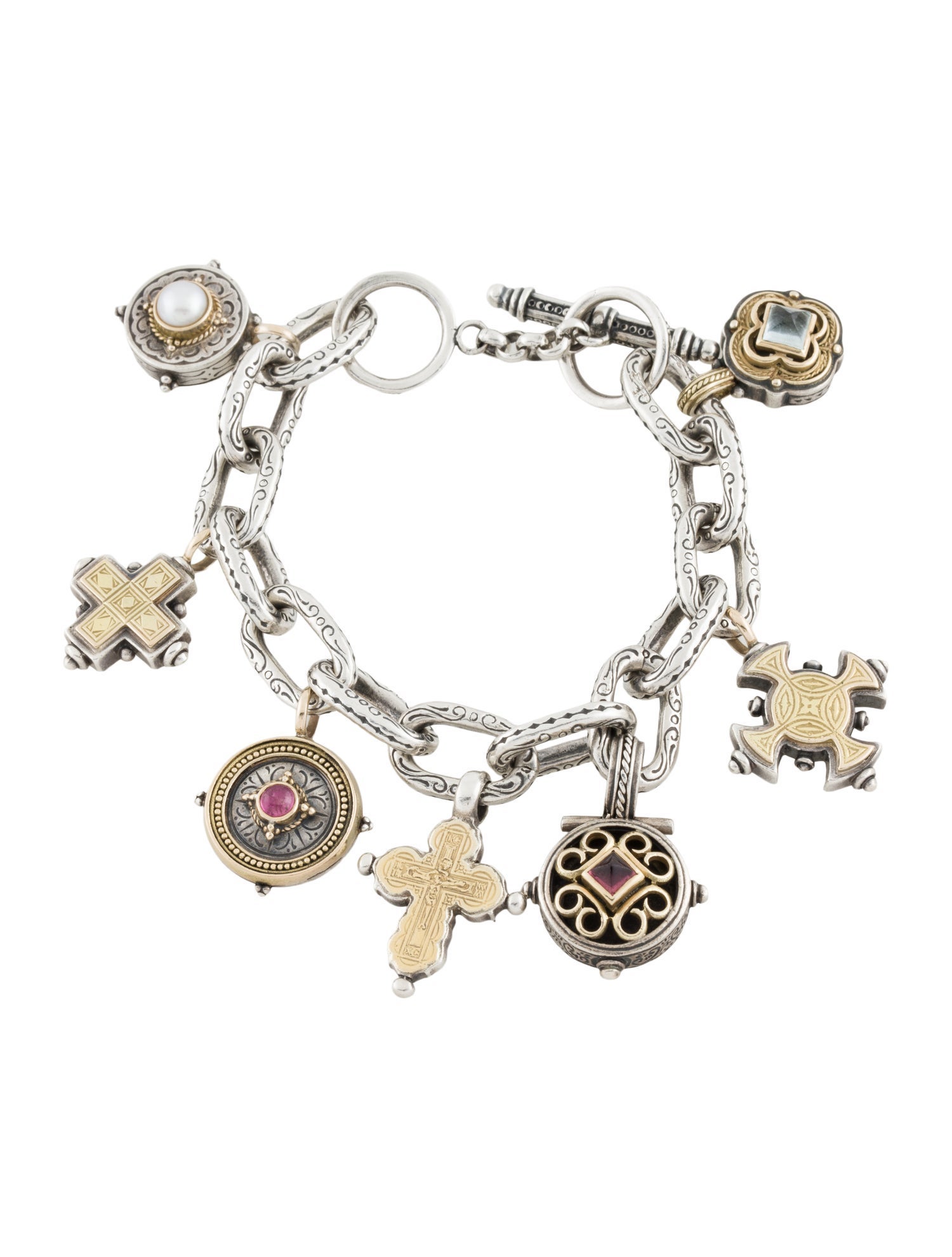 Konstantino Pearl, Tourmaline & Aquamarine Charm Bracelet