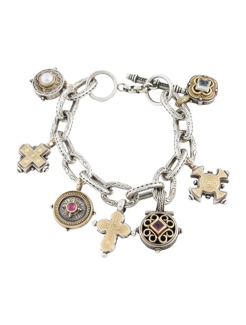 Konstantino Pearl, Tourmaline & Aquamarine Charm Bracelet