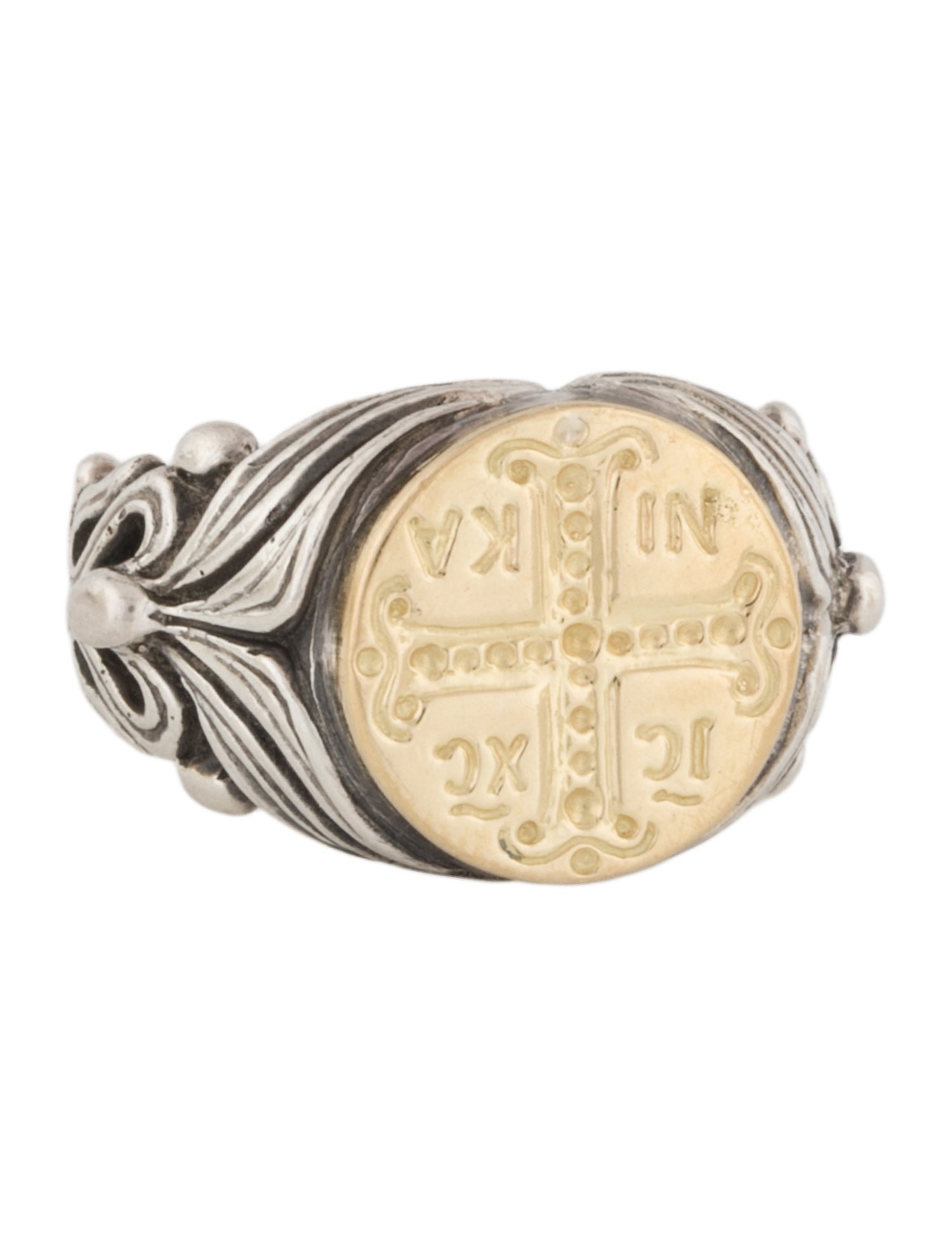 Konstantino Two-Tone Cross Signet Ring