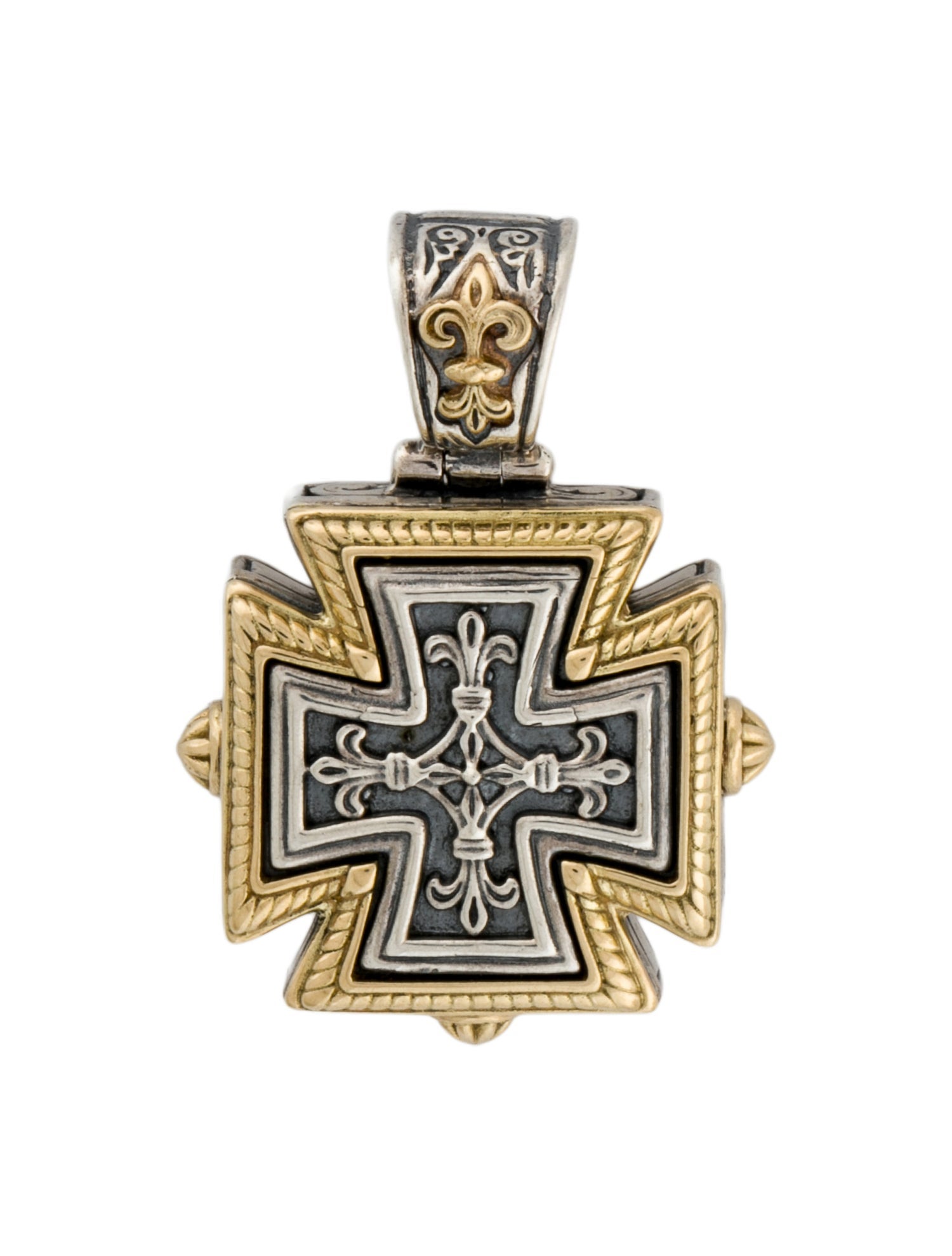 Konstantino Two-Tone Fleur-de-Lis Cross Pendant