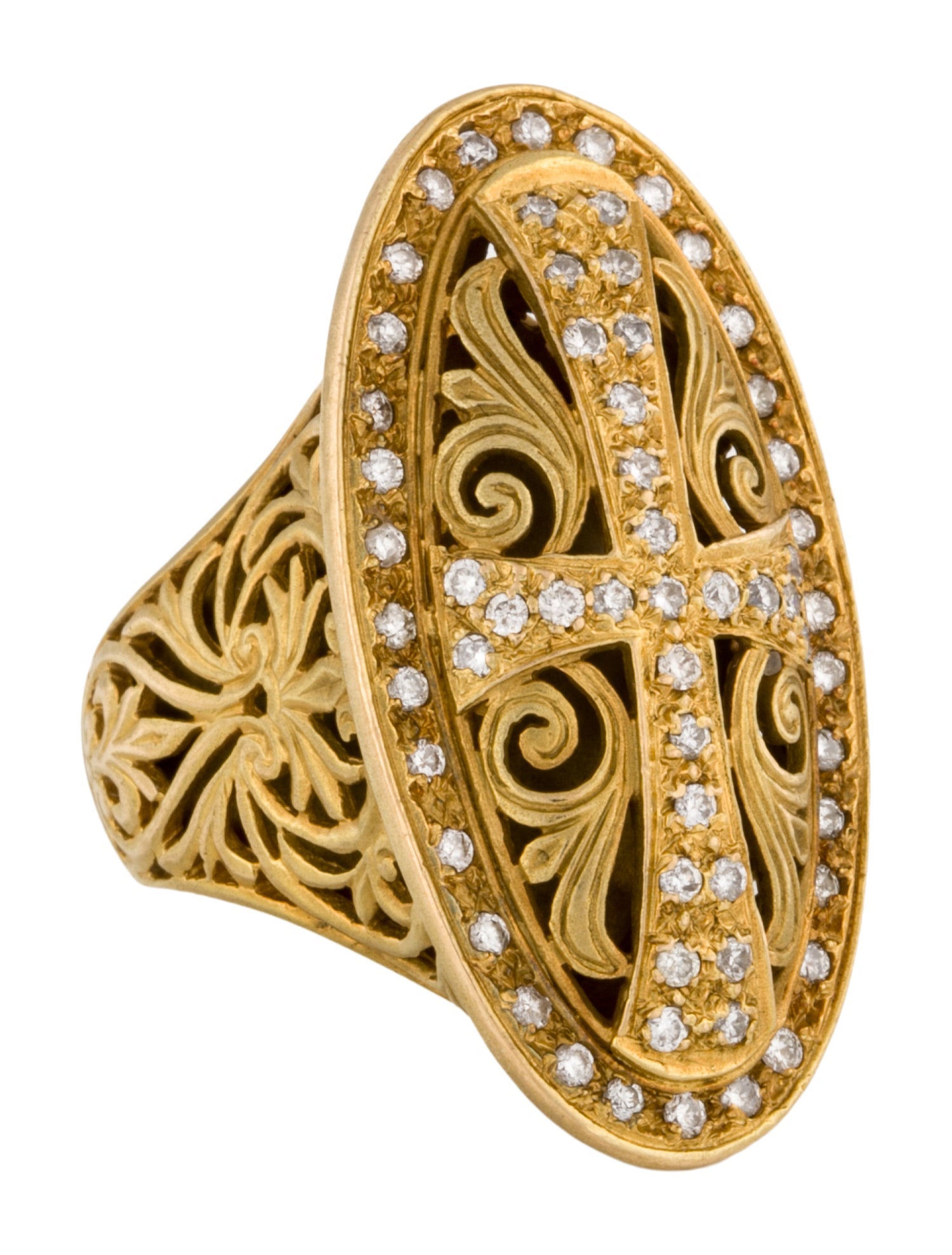 Konstantino 18K Diamond Large Oval Filigree Cross Cocktail Ring