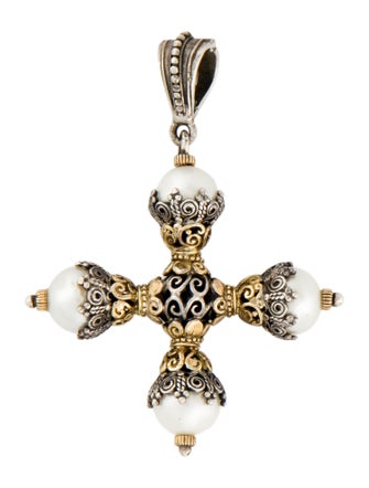 Konstantino Two-Tone Pearl Cross Pendant