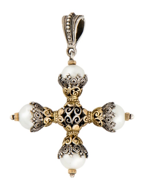 Konstantino Two-Tone Pearl Cross Pendant