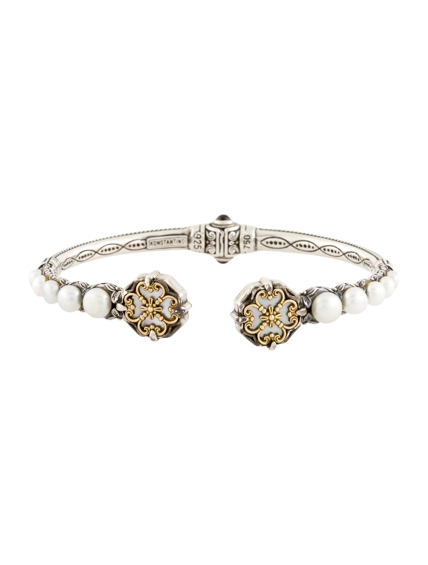 Konstantino Mother of Pearl, Pearl & Garnet Hestia Bangle Bracelet