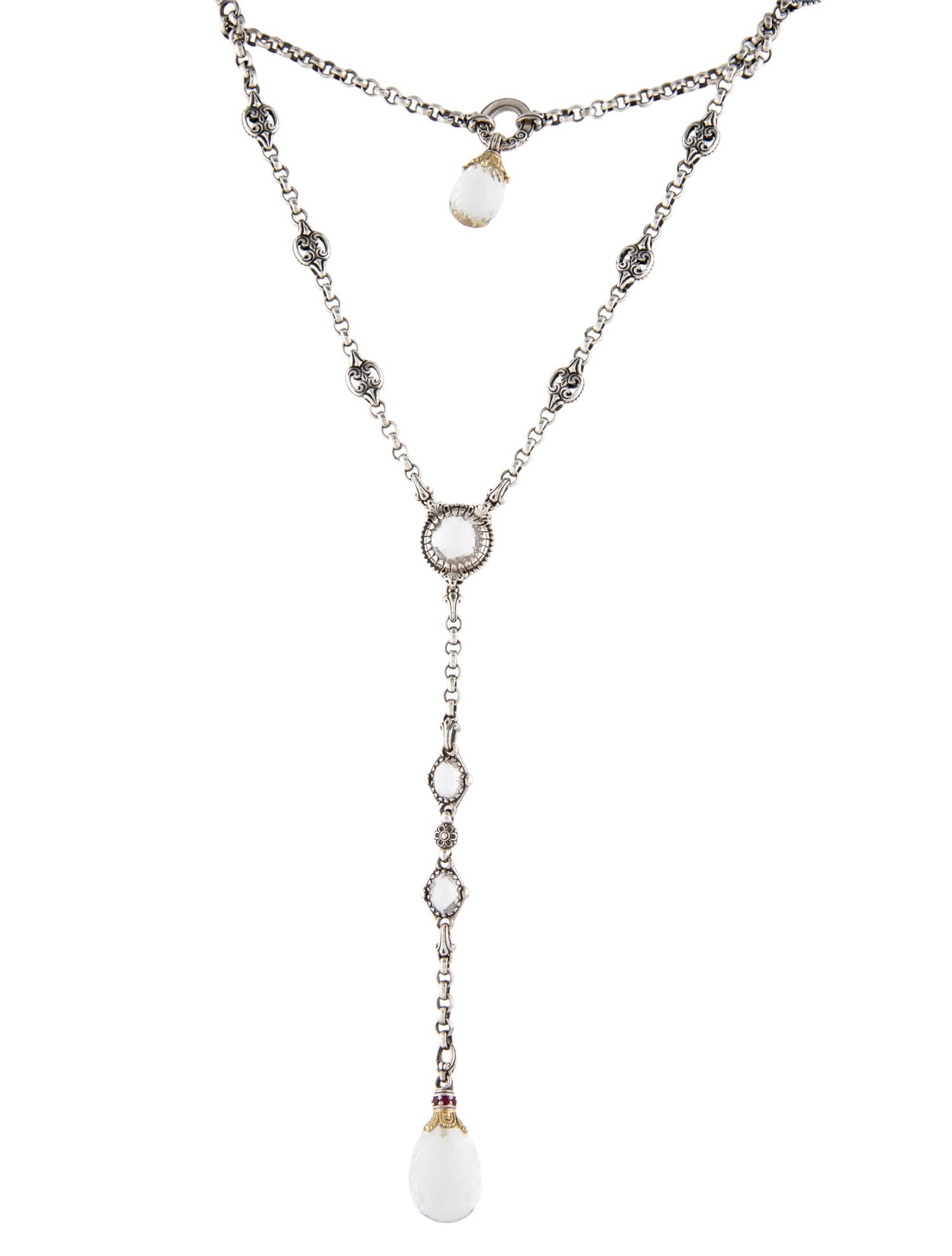 Konstantino Synthetic Ruby & Quartz Two-Tone Lavalier Necklace