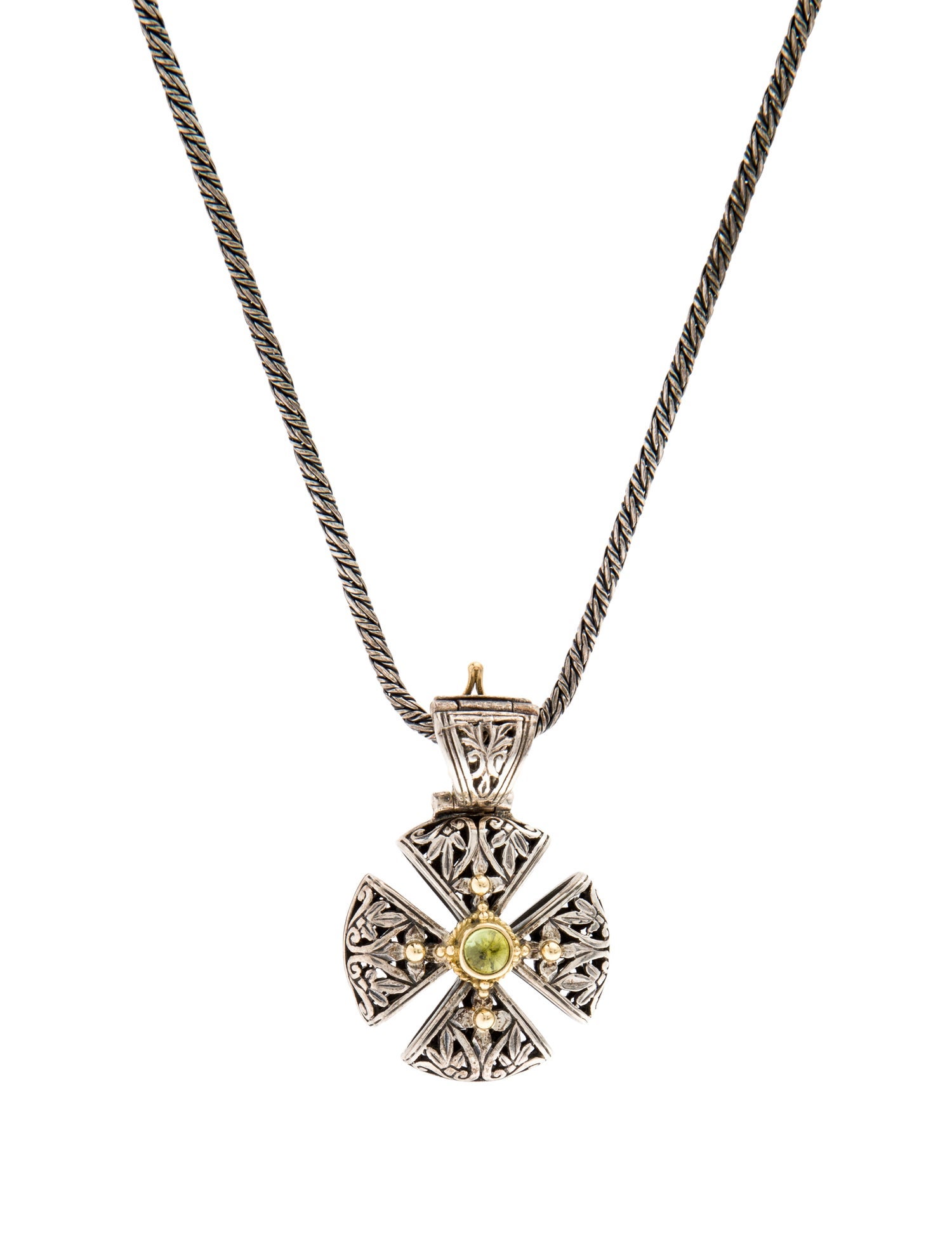 Konstantino Peridot Cross Pendant Necklace