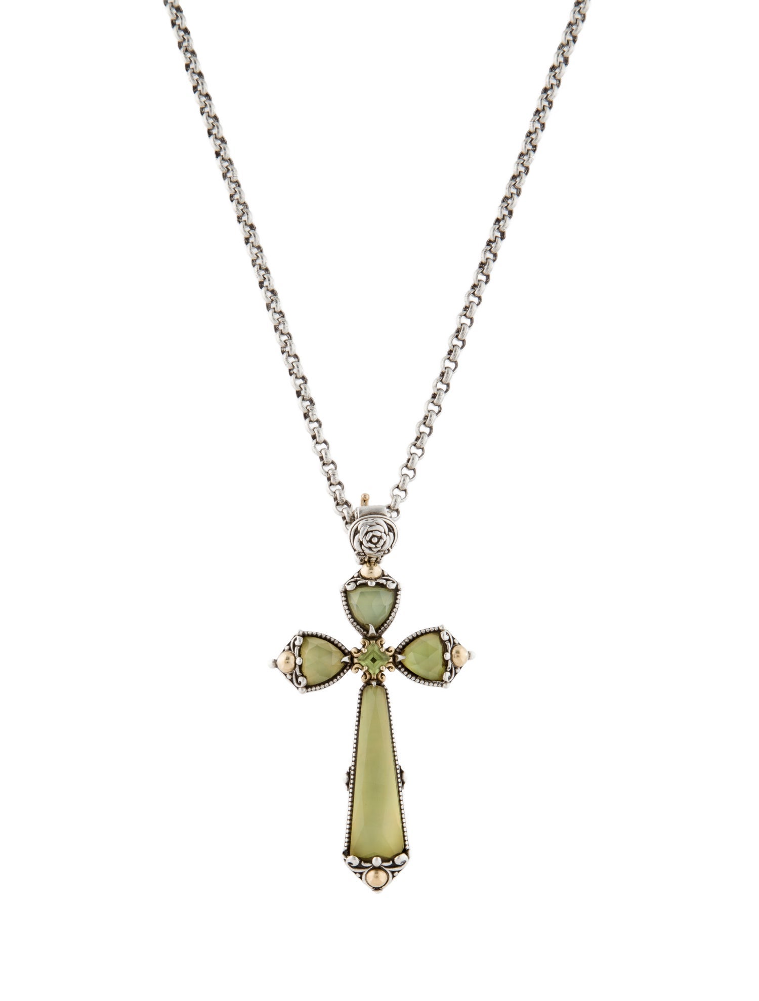 Konstantino Mother of Pearl, Quartz, & Peridot Cross Pendant Necklace