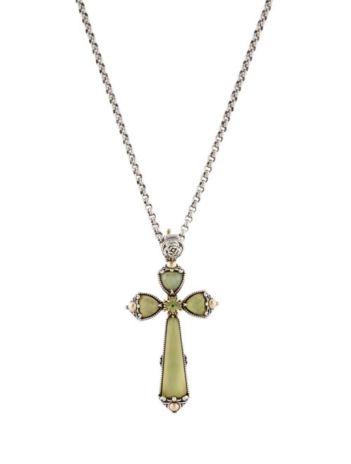 Konstantino Mother of Pearl, Quartz, & Peridot Cross Pendant Necklace