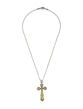 Konstantino Mother of Pearl, Quartz, & Peridot Cross Pendant Necklace