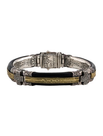 Konstantino Two-Tone Leather Byzantine Bracelet