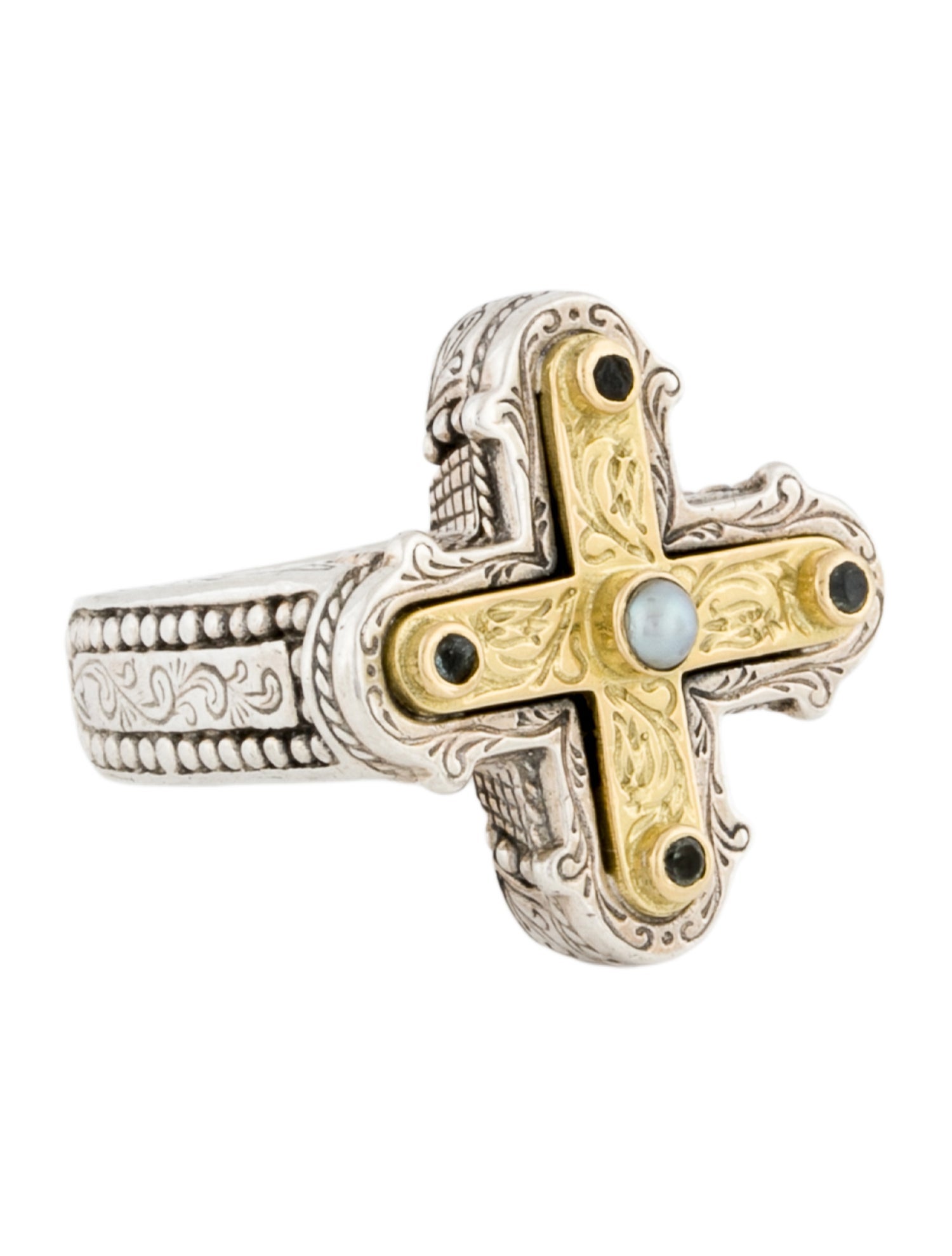 Konstantino Cultured Pearl & Topaz Cross Ring