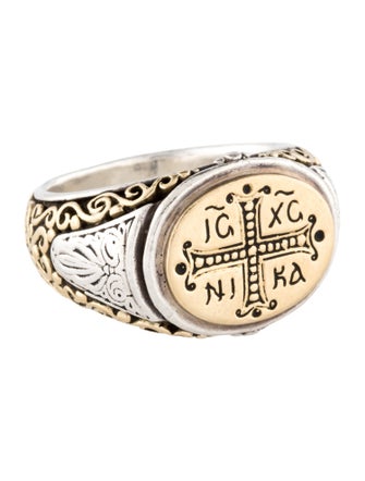 Konstantino Two-Tone Cross Signet Ring
