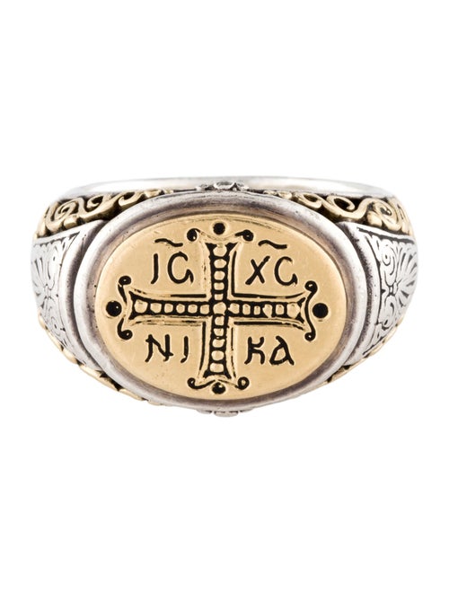 Konstantino Two-Tone Cross Signet Ring