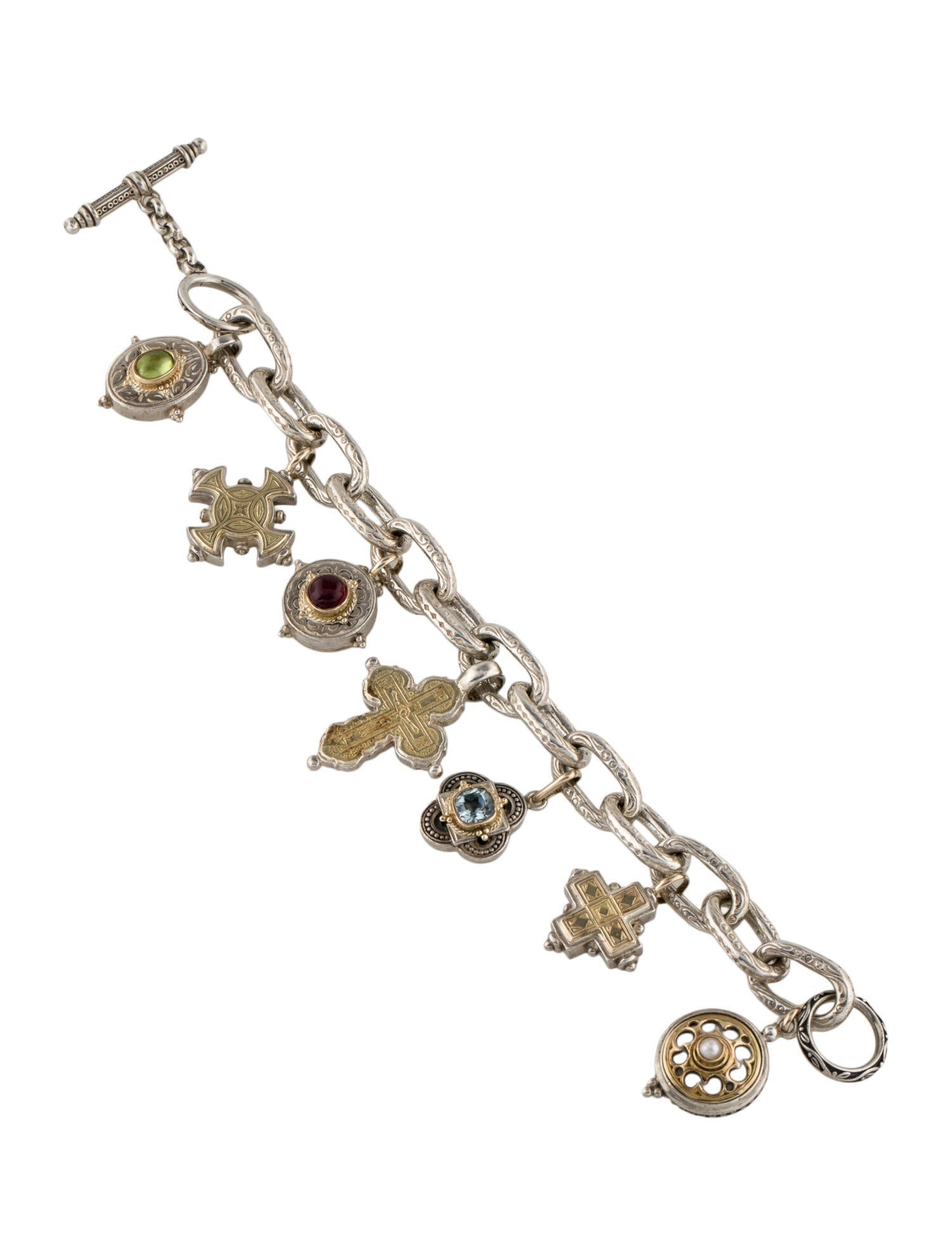 Konstantino Cultured Pearl & Multistone Cross Charm Bracelet
