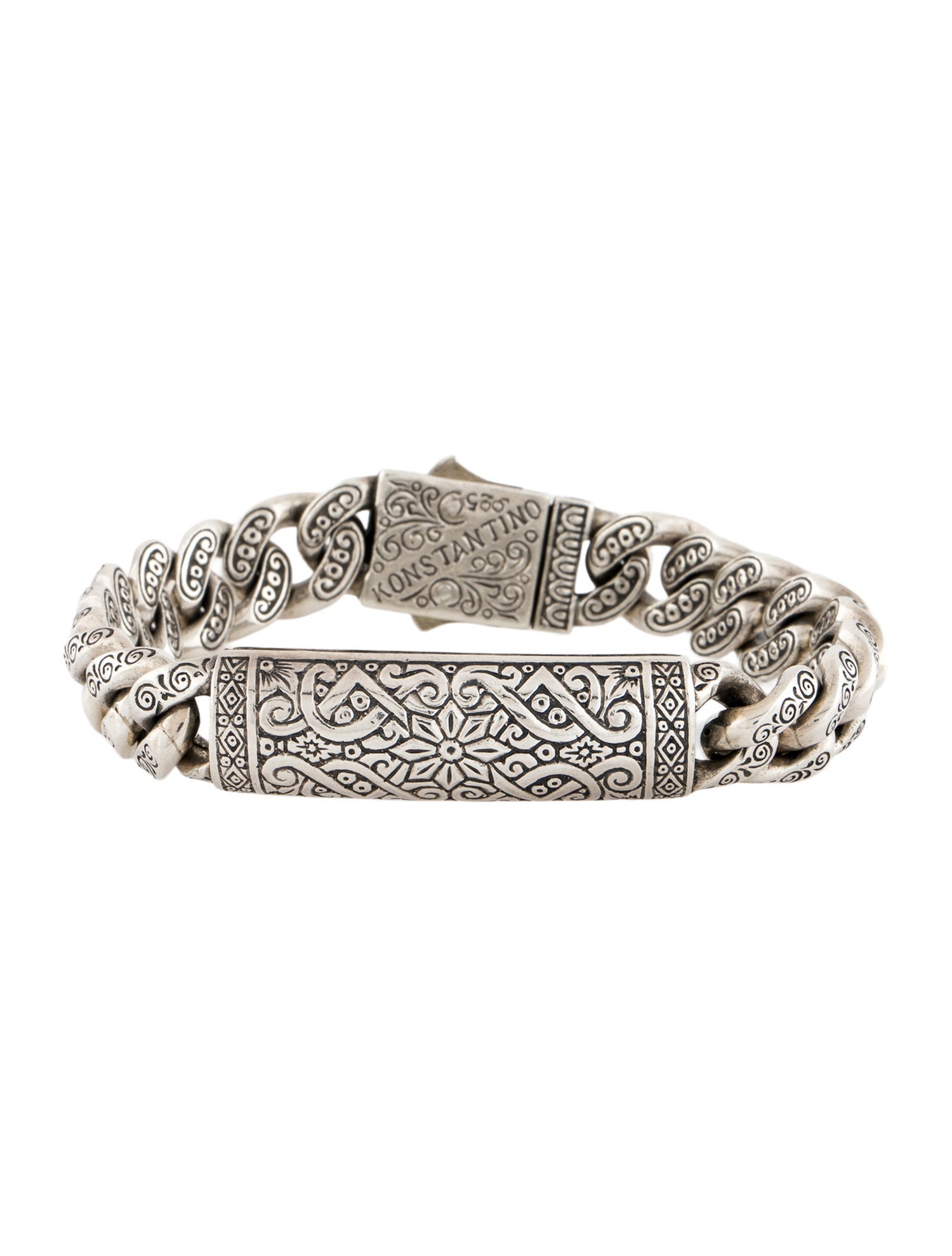 Konstantino Engraved Bar & Link Station Bracelet