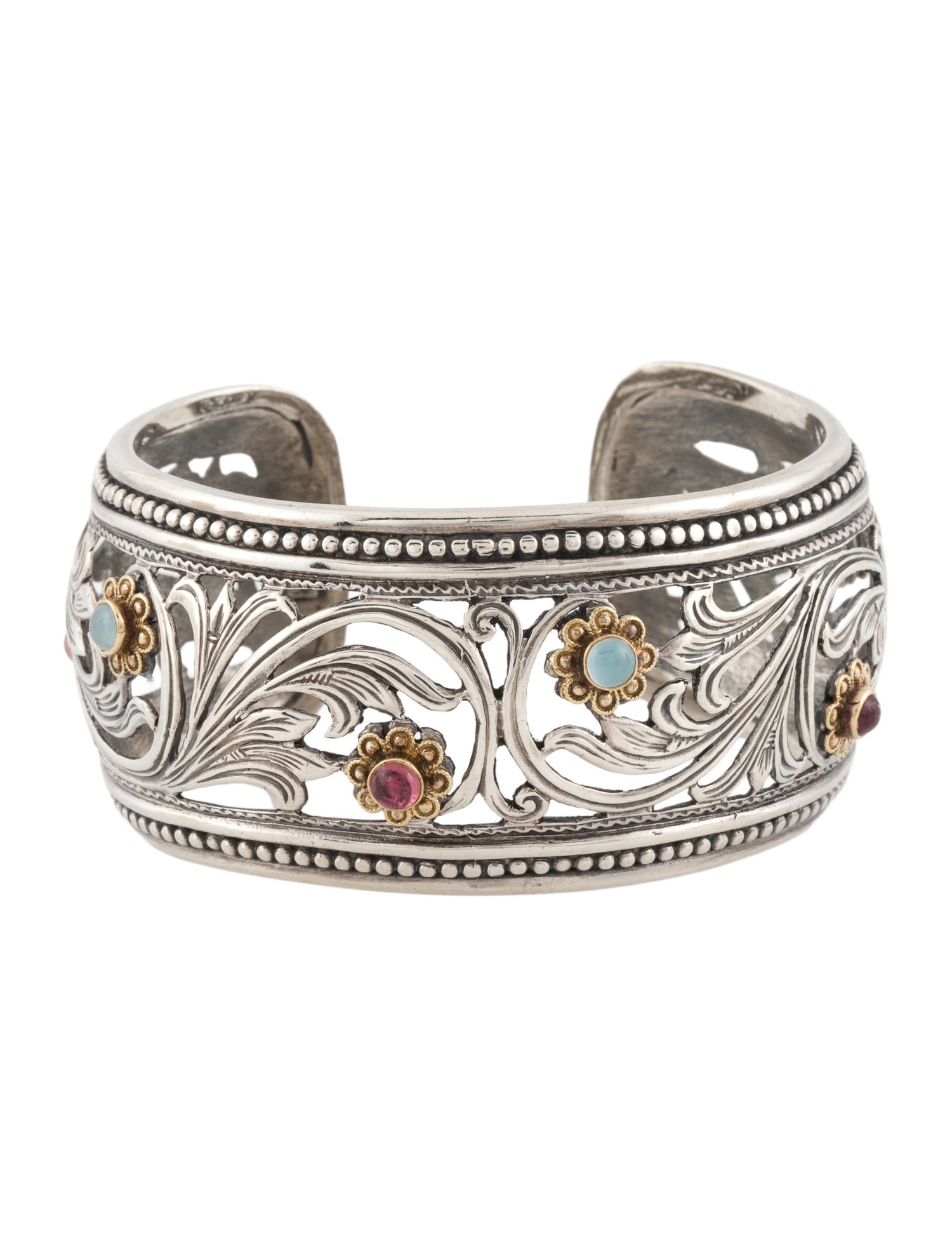 Konstantino Aquamarine & Tourmaline Scroll Cuff Bracelet