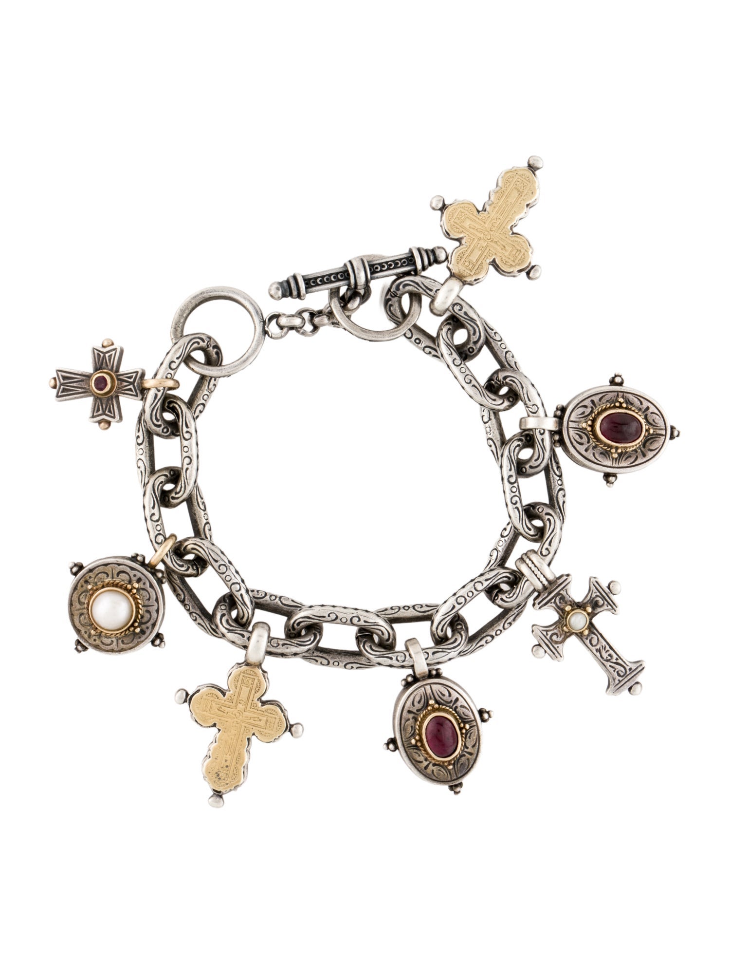 Konstantino Pearl, Ruby, & Garnet Charm Bracelet