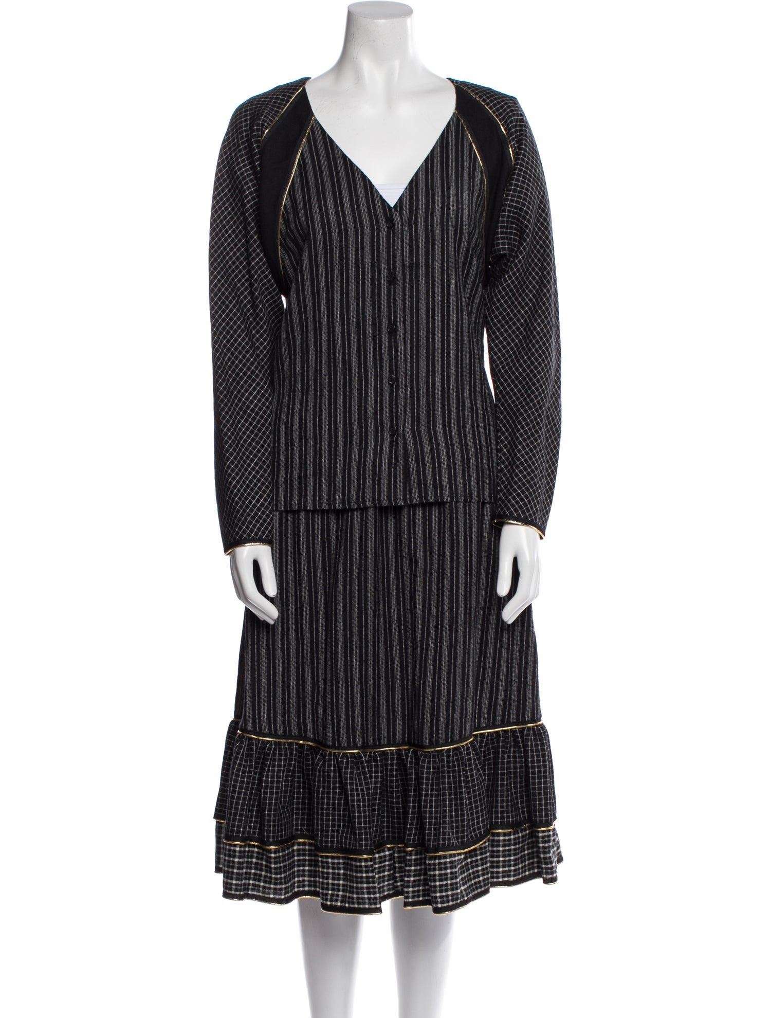 Koos Van Den Akker Wool Striped Skirt Set