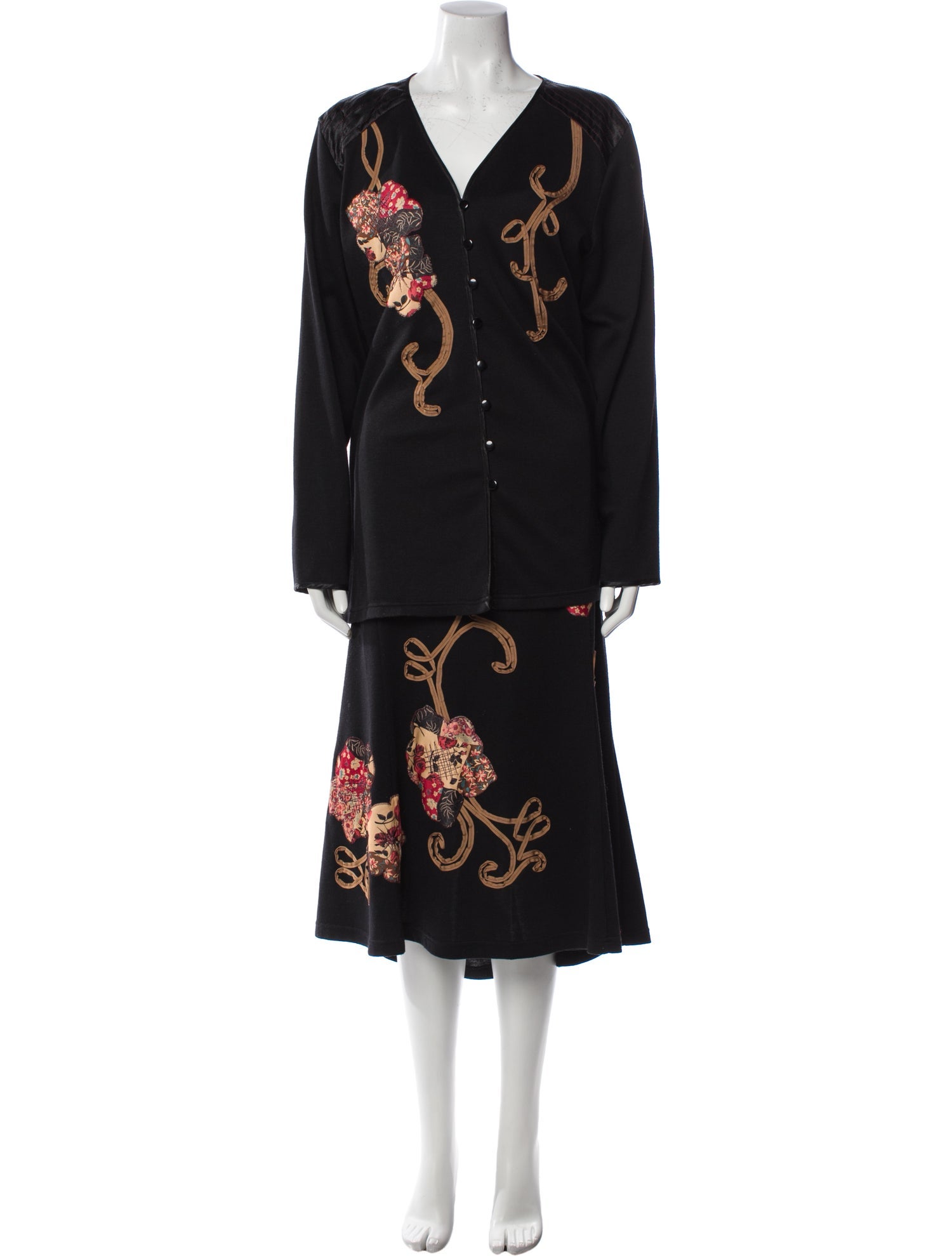 Koos Van Den Akker Printed Embroidered Accent Skirt Set