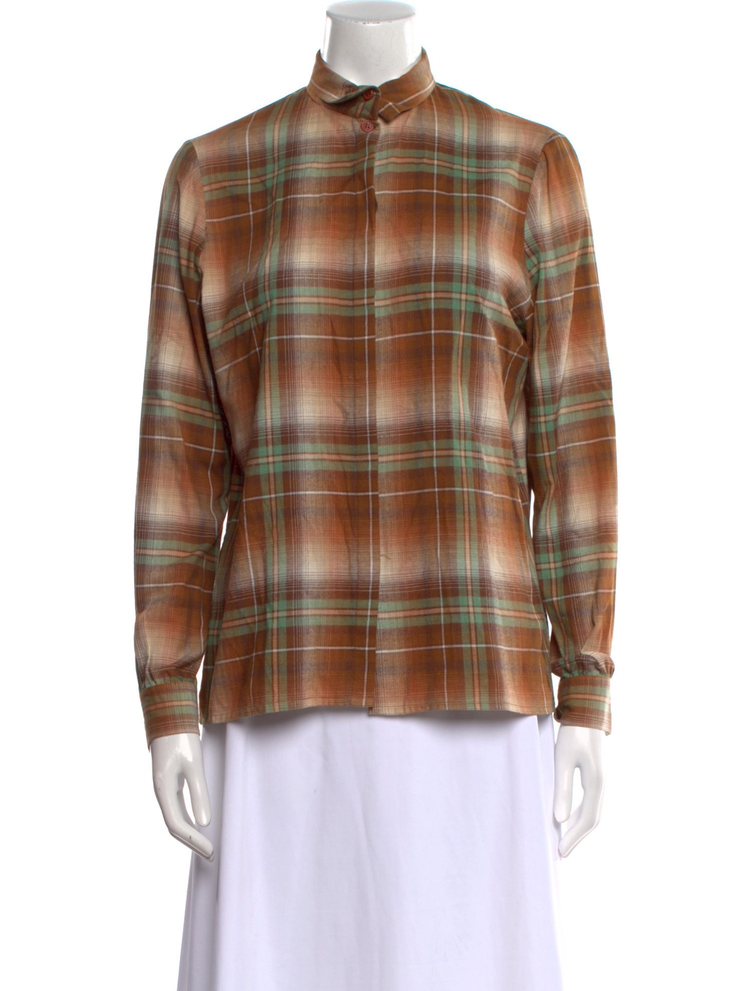 Koos Van Den Akker Plaid Print Mock Neck Button-Up Top