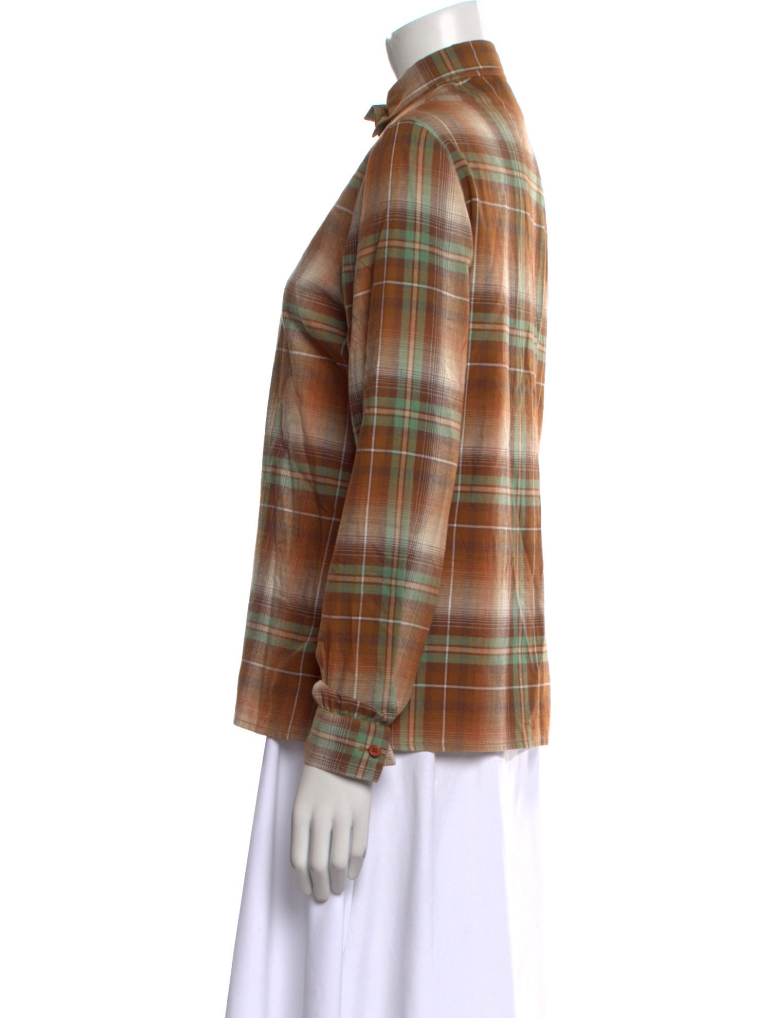 Koos Van Den Akker Plaid Print Mock Neck Button-Up Top