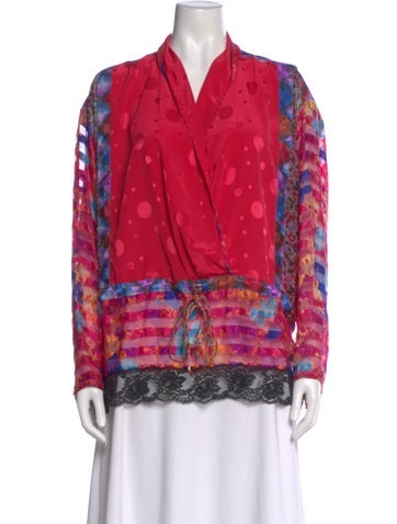 Pre-owned Koos Van Den Akker Patterned V-neck Blouse In Pink