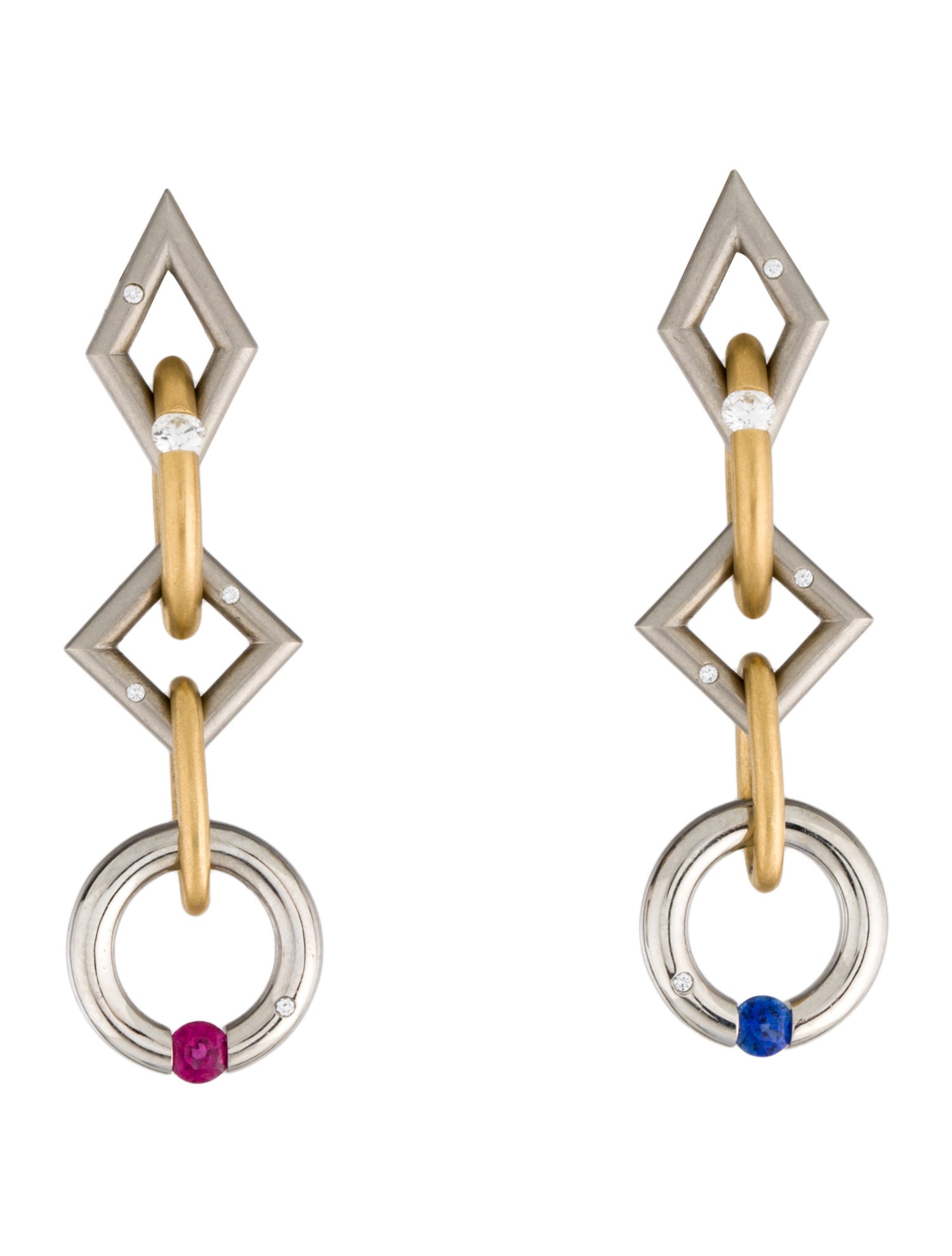Steven Kretchmer Ruby, Sapphire & Diamond Long Jazz Tension Set Earrings
