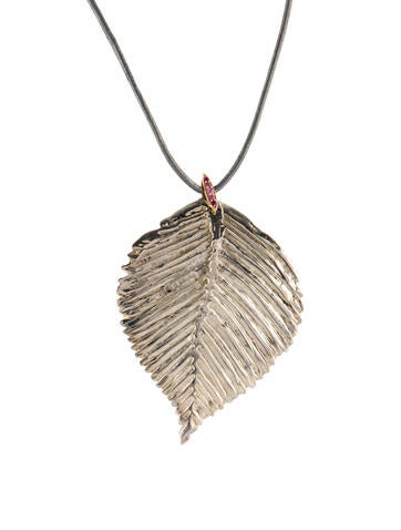 Kristin Hanson Pendant Necklace Leather & Sapphire Leaf
