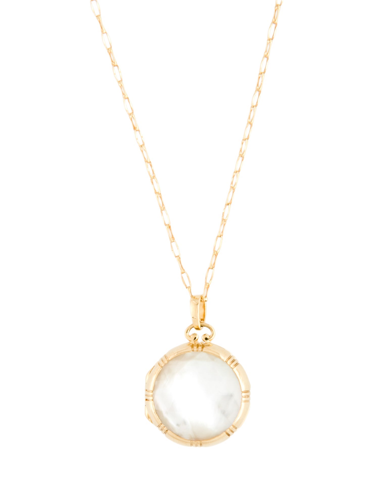 Monica Rich Kosann 18K Mother of Pear & Quartz Doublet Locket Pendant Necklace