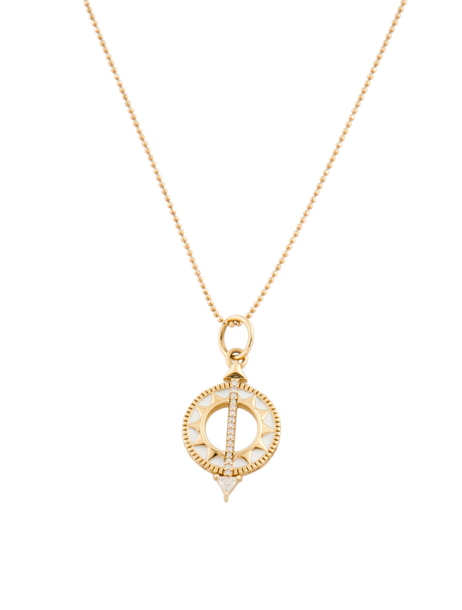 Monica Rich Kosann 18K Diamond Enamel Sundial Pendant Necklace
