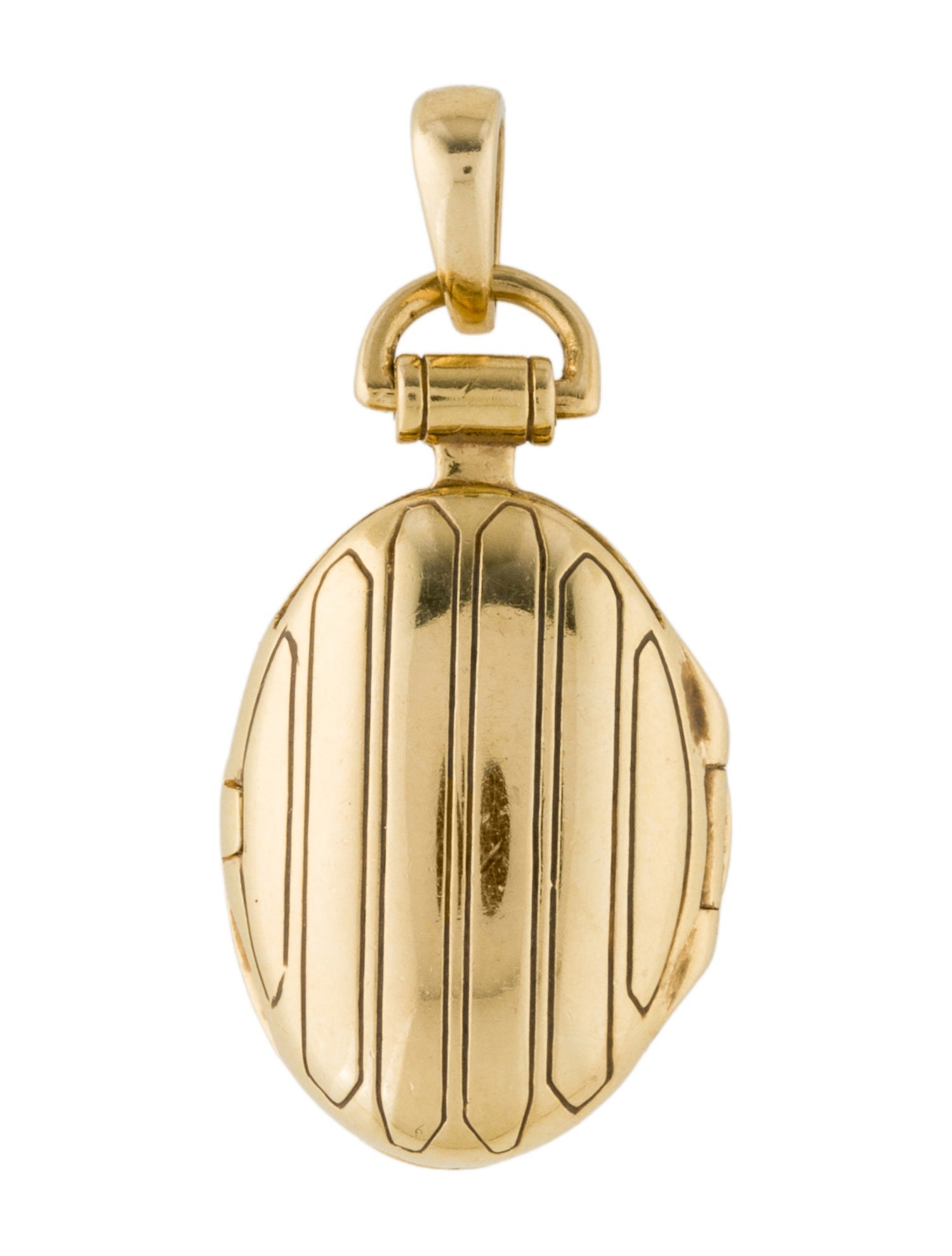 Monica Rich Kosann 18K Petite Pinstripe Oval Locket Pendant