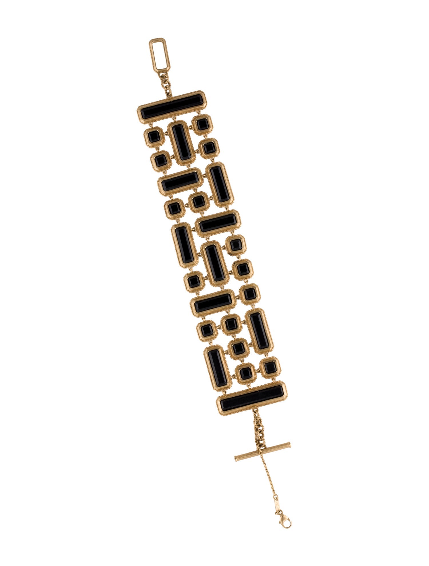 Monica Rich Kosann 18K 37.84ctw Nephrite & Diamond Mosaic 3 Row Link Bracelet