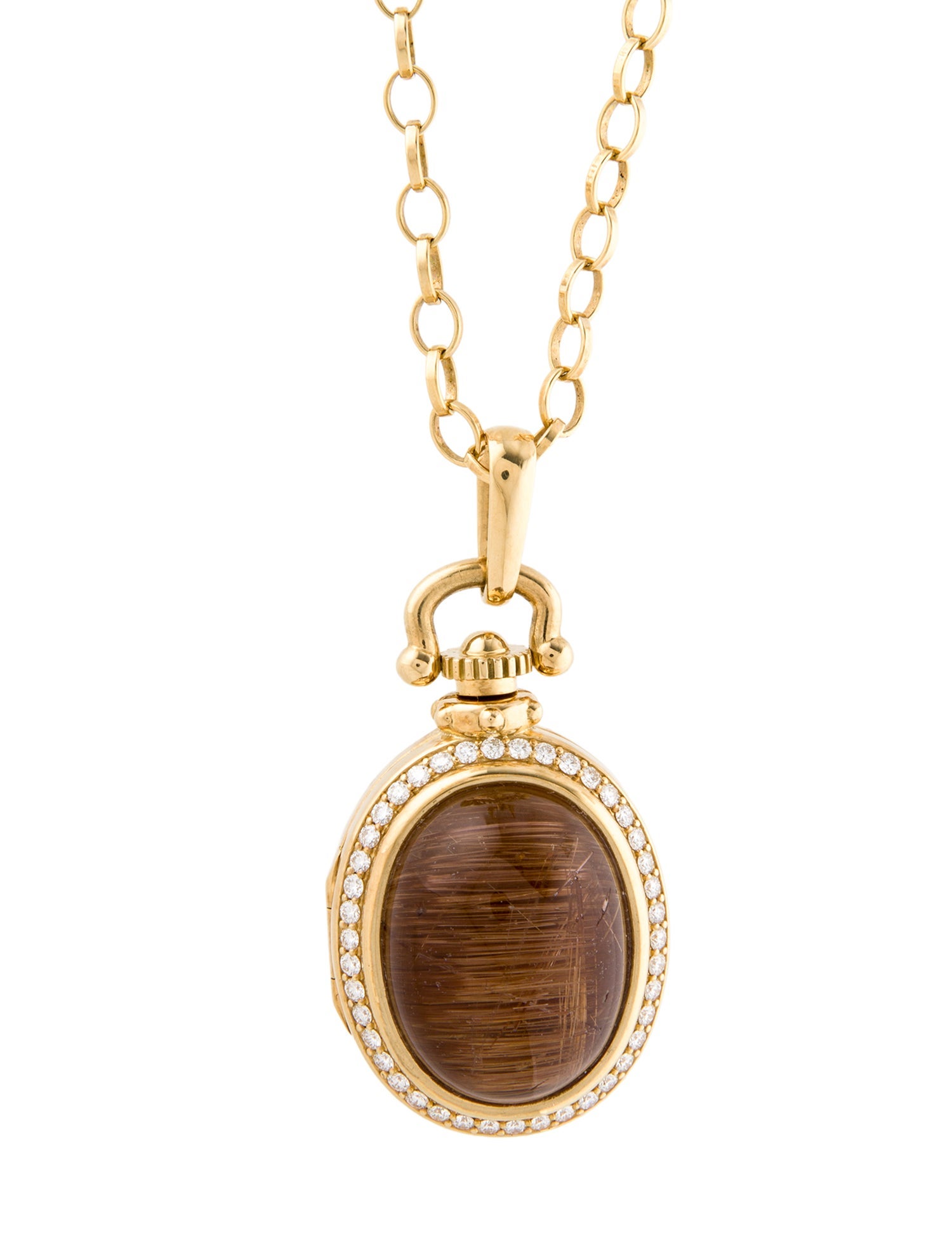 Monica Rich Kosann 18K Diamond & Rutilated Quartz Locket Pendant Necklace