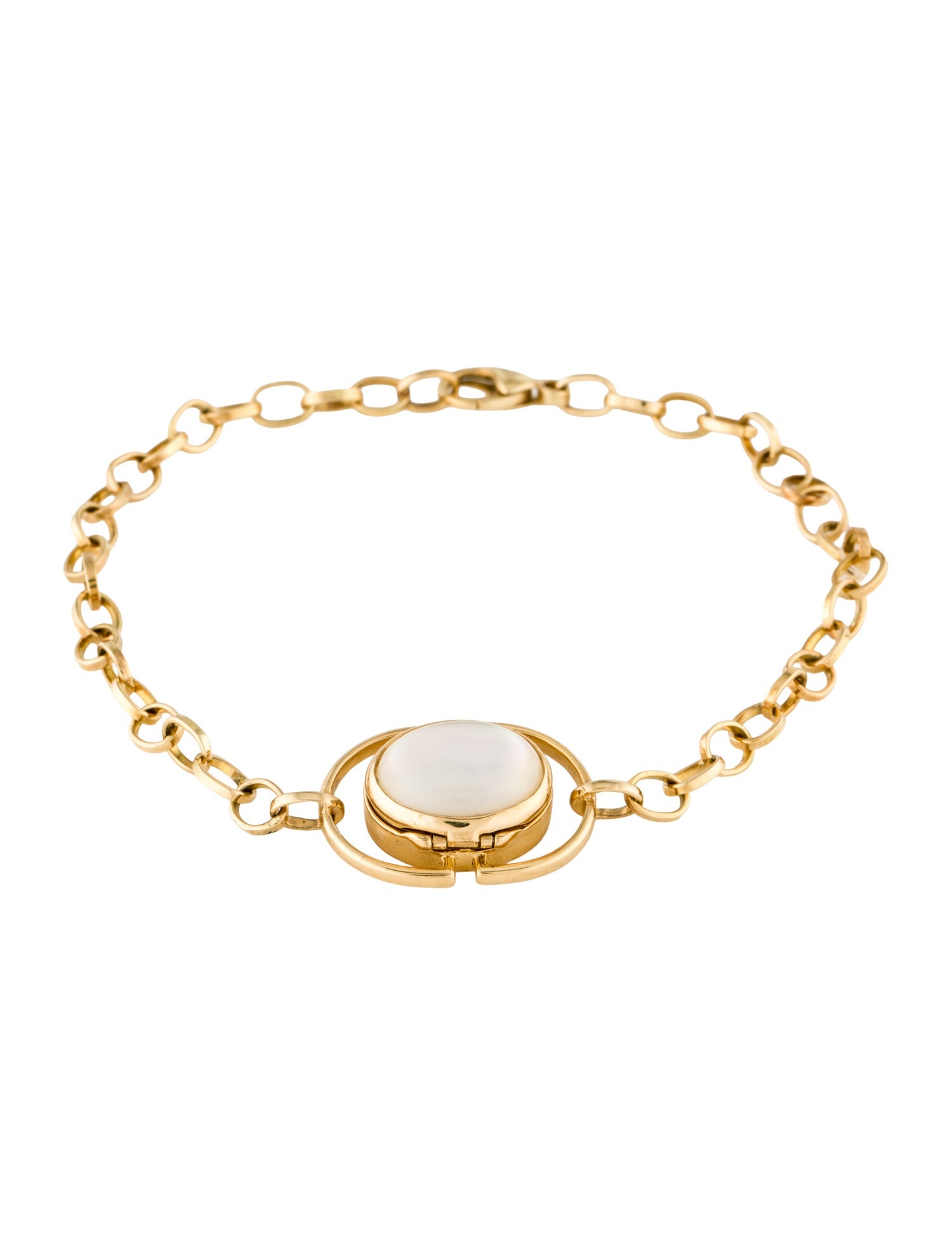 Monica Rich Kosann 18K Mother of Pearl & Quartz Doublet Locket Bracelet