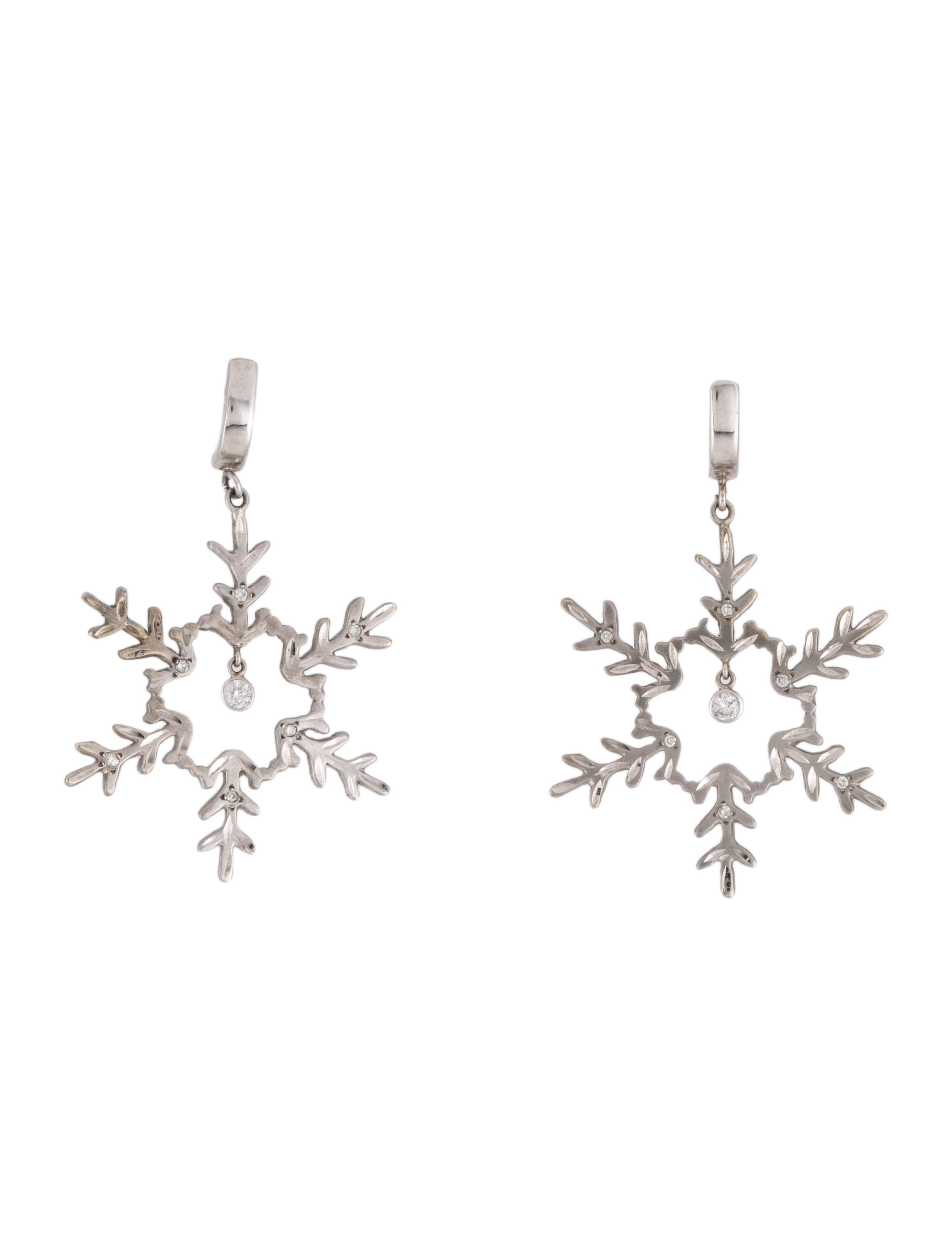 Kara Ross 18K Diamond Snowflake Drop Earrings 18K White Gold Drop