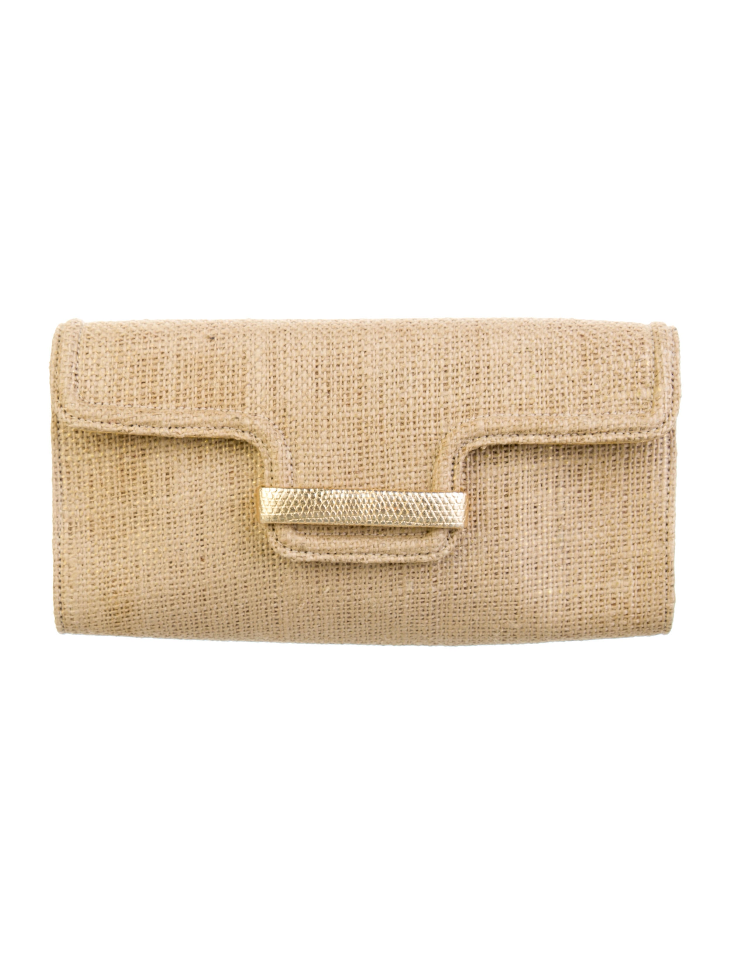 Kara Ross leather Trimmed Raffia Clutch Neutrals Clutches, Handbags