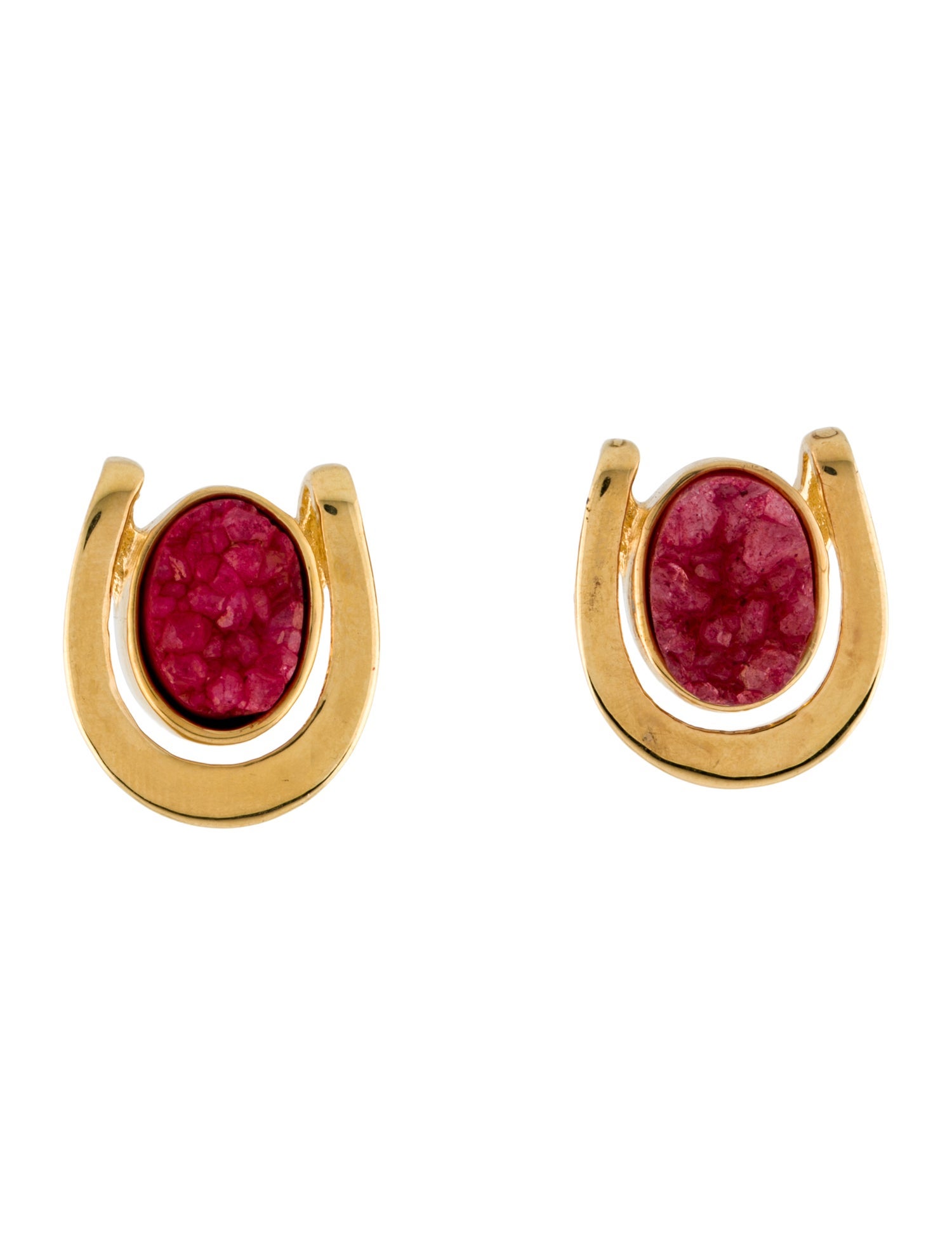 Kara Ross Red Stone Horse shoe Stud Earrings