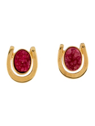 Kara Ross Red Stone Horse shoe Stud Earrings