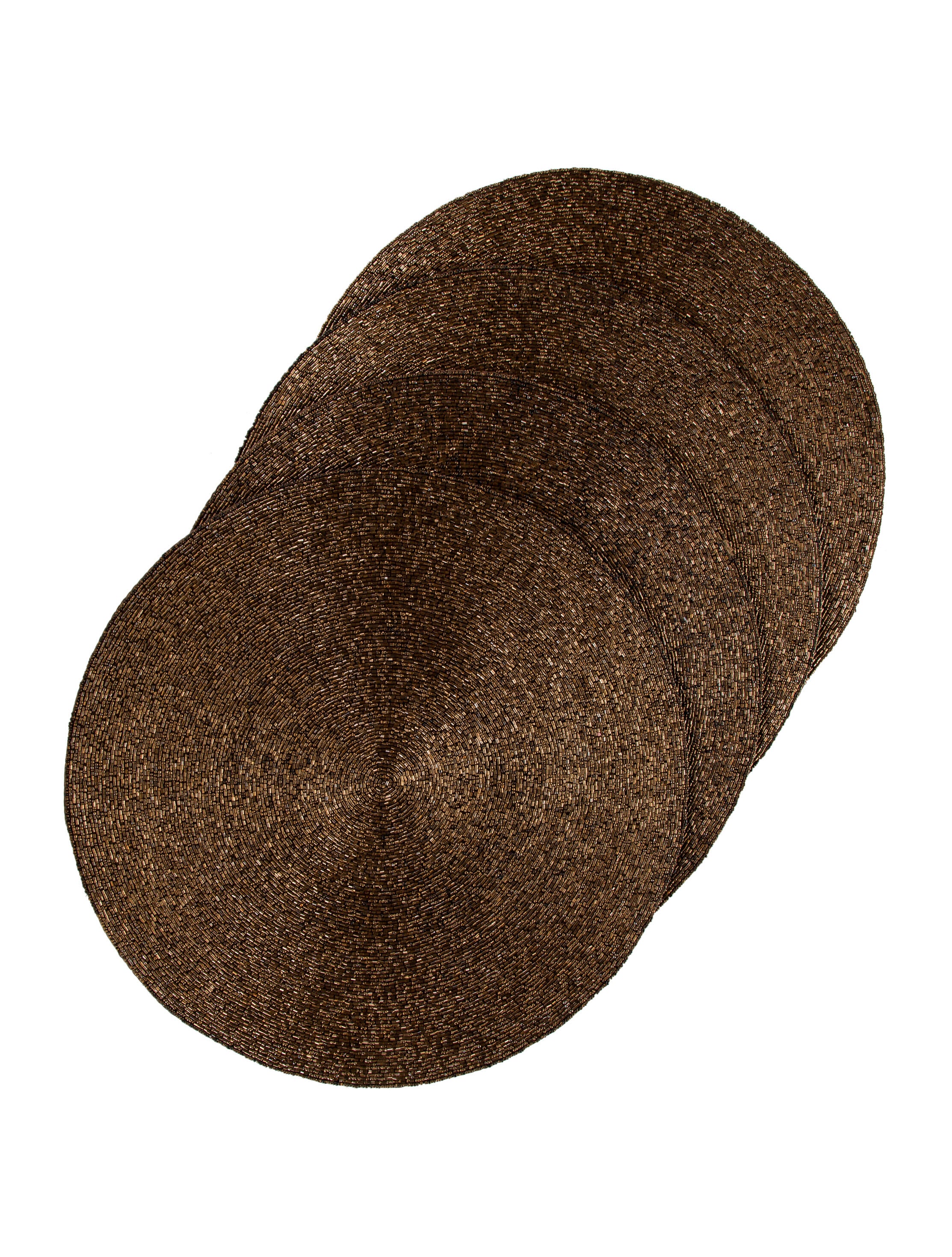 Kim Seybert Set of 4 Beaded Round Placemats Brown Table Linens