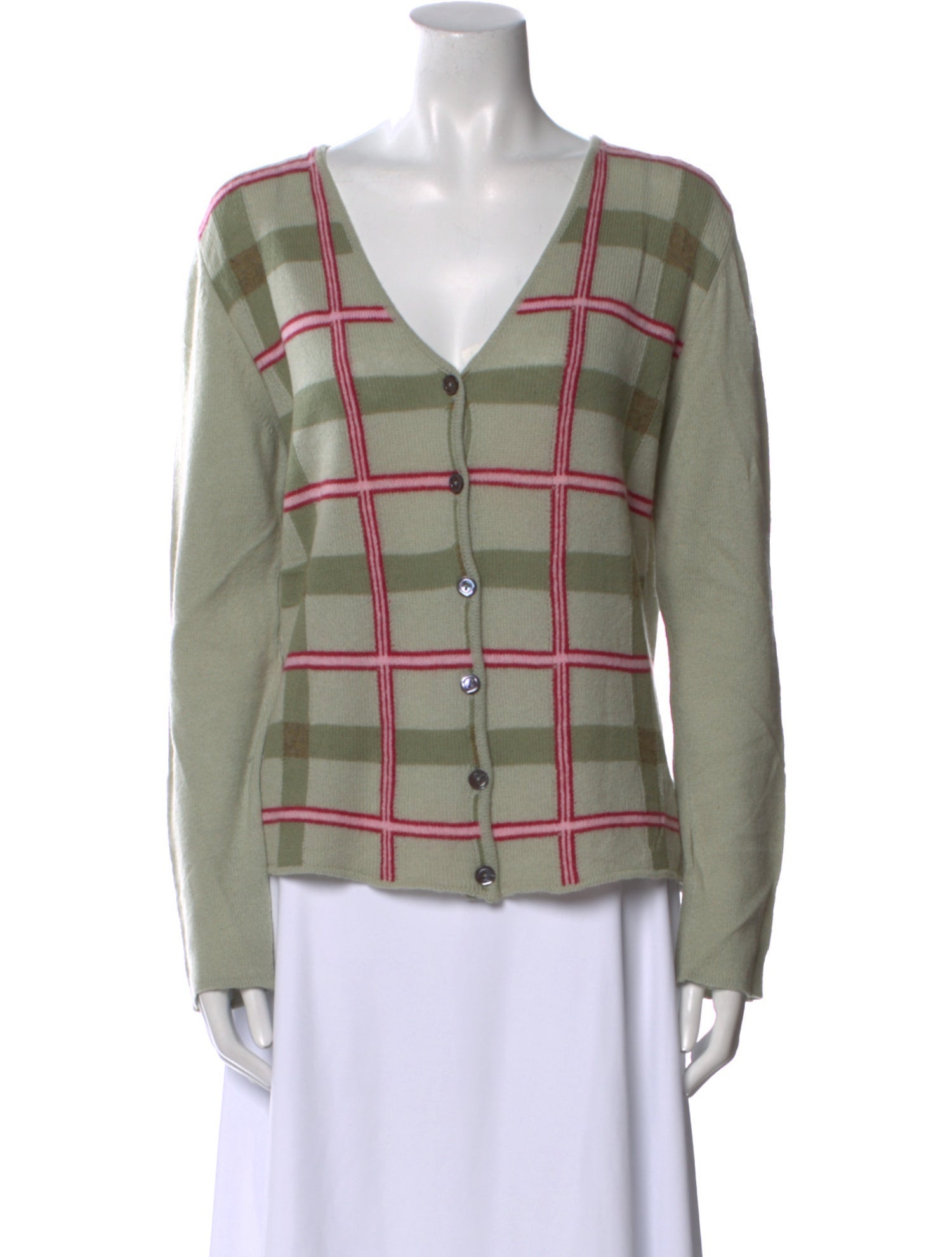 Krizia Cashmere Plaid Print Sweater