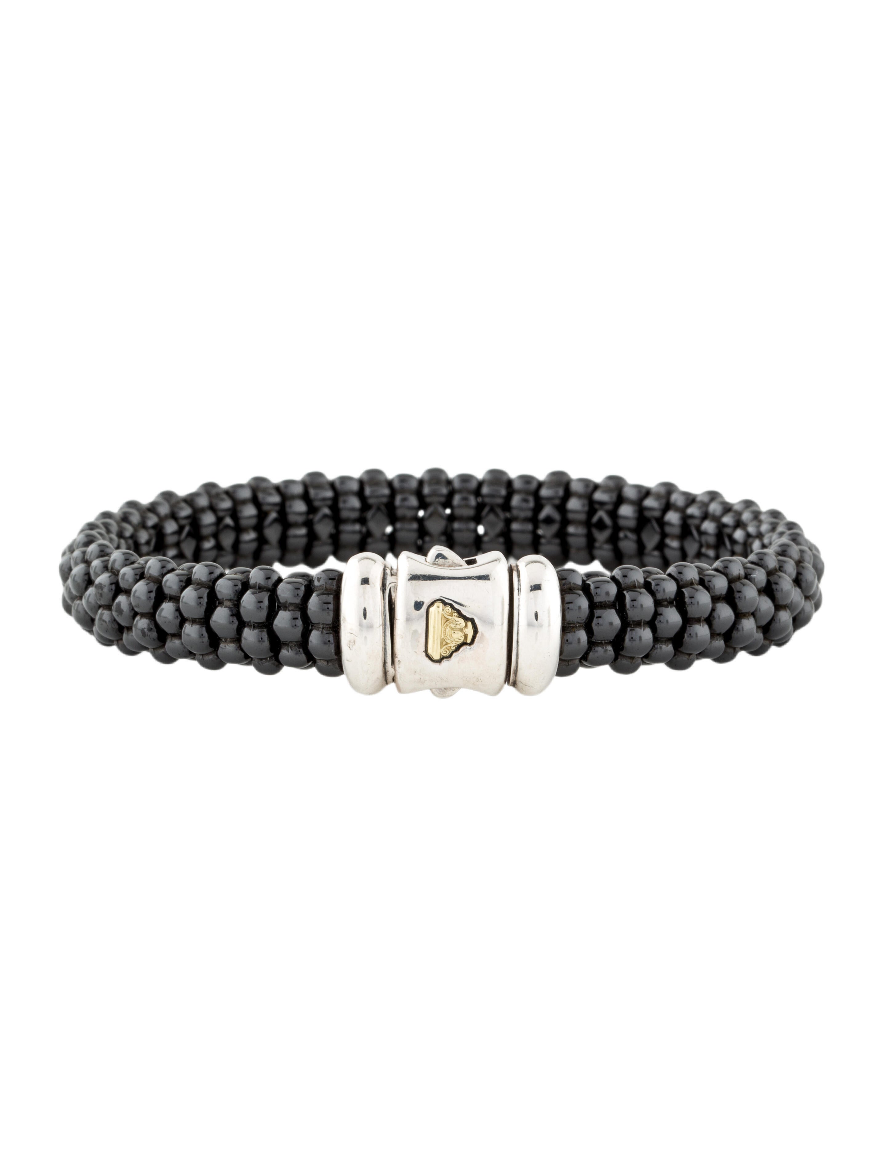 Lagos Black Caviar Beaded Bracelet Silver, 18K Yellow Gold Bead