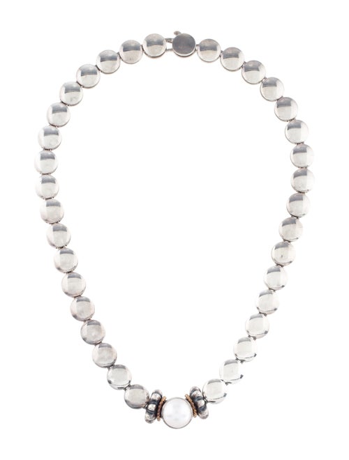 Lagos Pearl Caviar Collar Necklace Silver