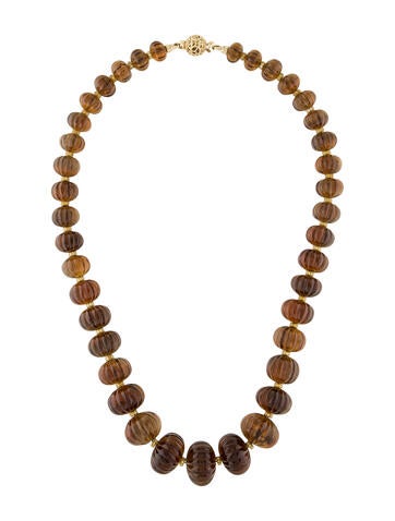 Lagos Bead Strand 18K Smokey Quartz & Diamond Melon Necklace