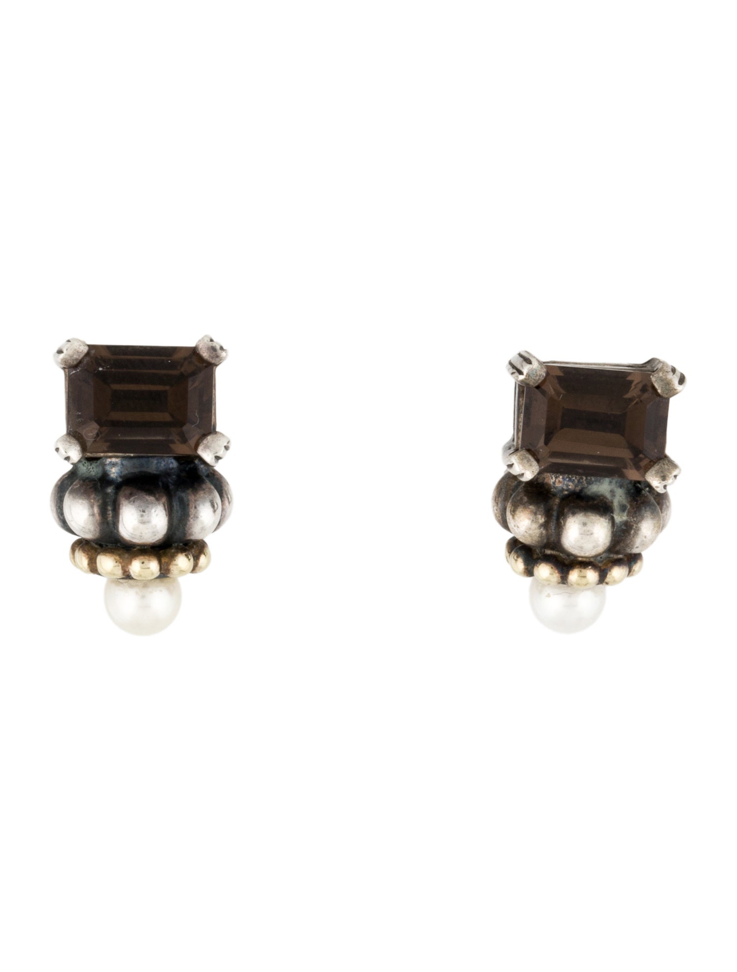 Lagos Cultured Pearl & Smoky Quartz Earclips