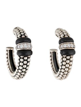Lagos Diamond Black Ceramic Caviar Hoop Earrings